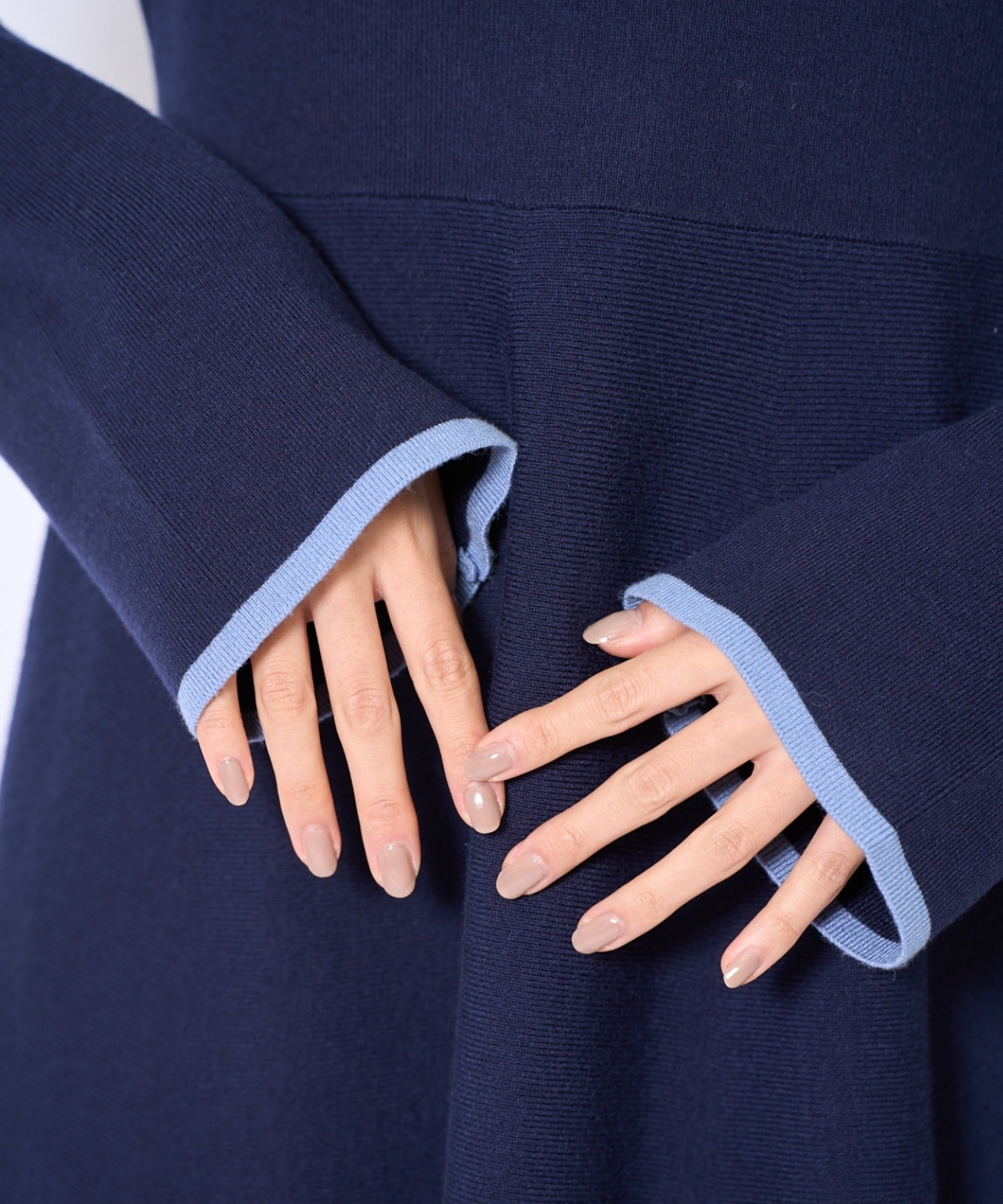 バイカラーポロニットフレアミニワンピース