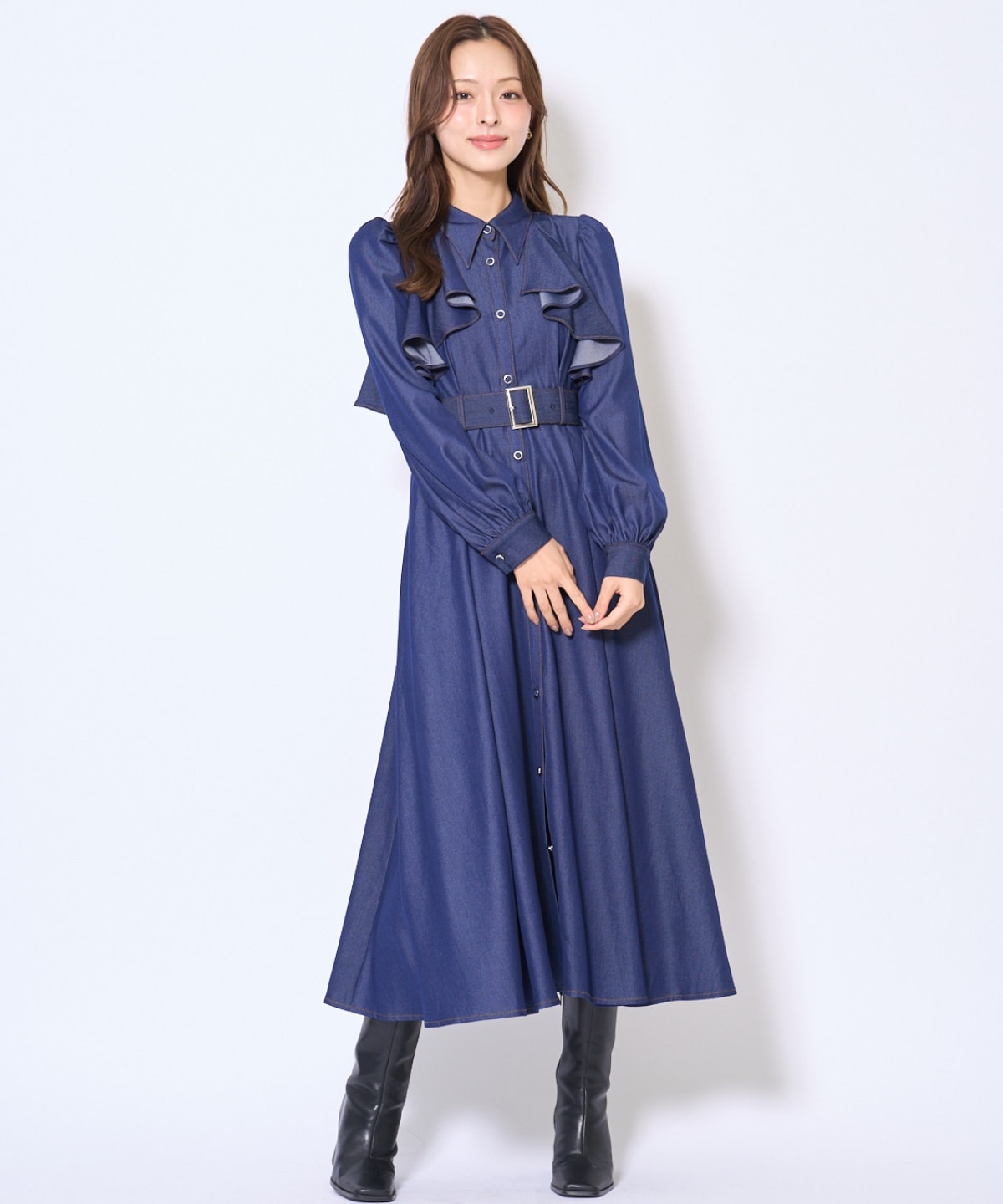 フリルケープシャツワンピース