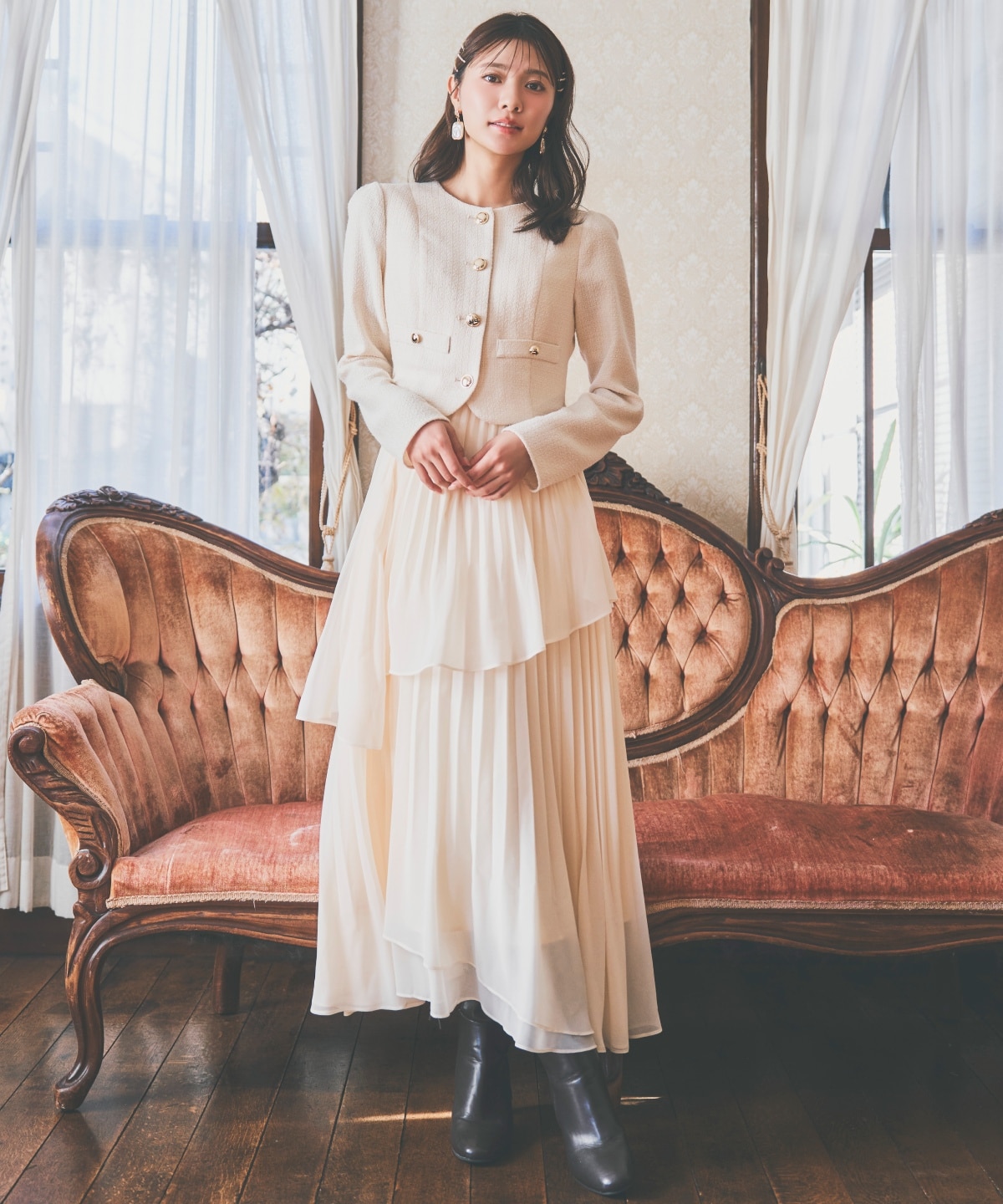 ツイードジャケットドッキングワンピース