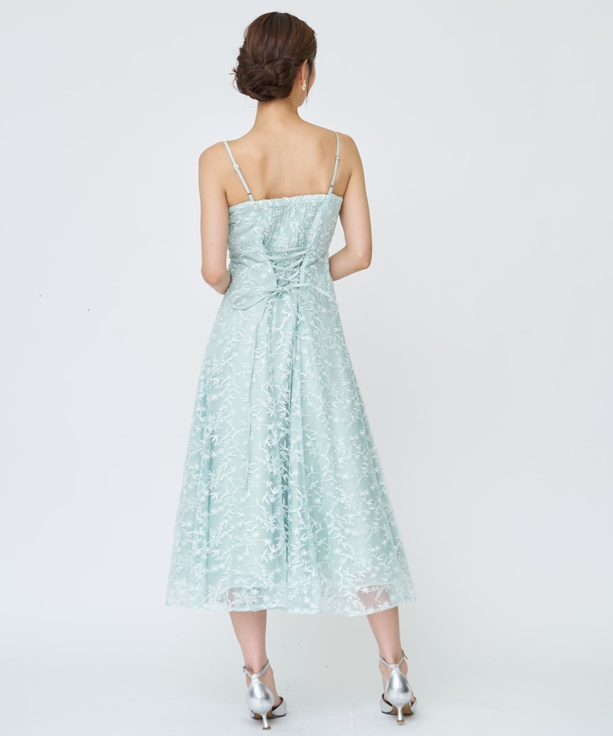 ラメボタニカルレースレイヤードドレス