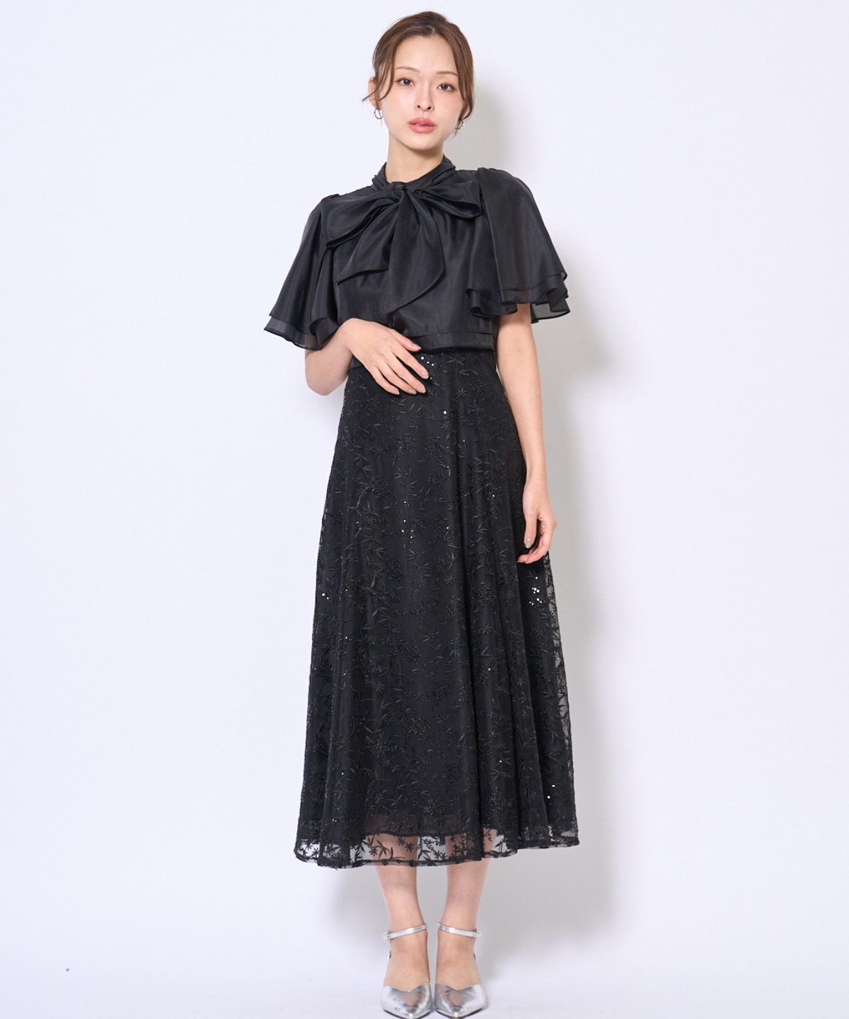 ラメボタニカルレースレイヤードドレス