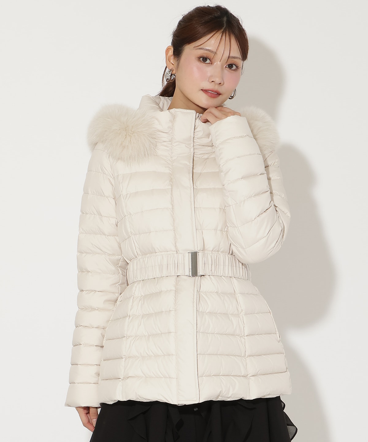 ベルト付きFOXファーミドル丈ダウン