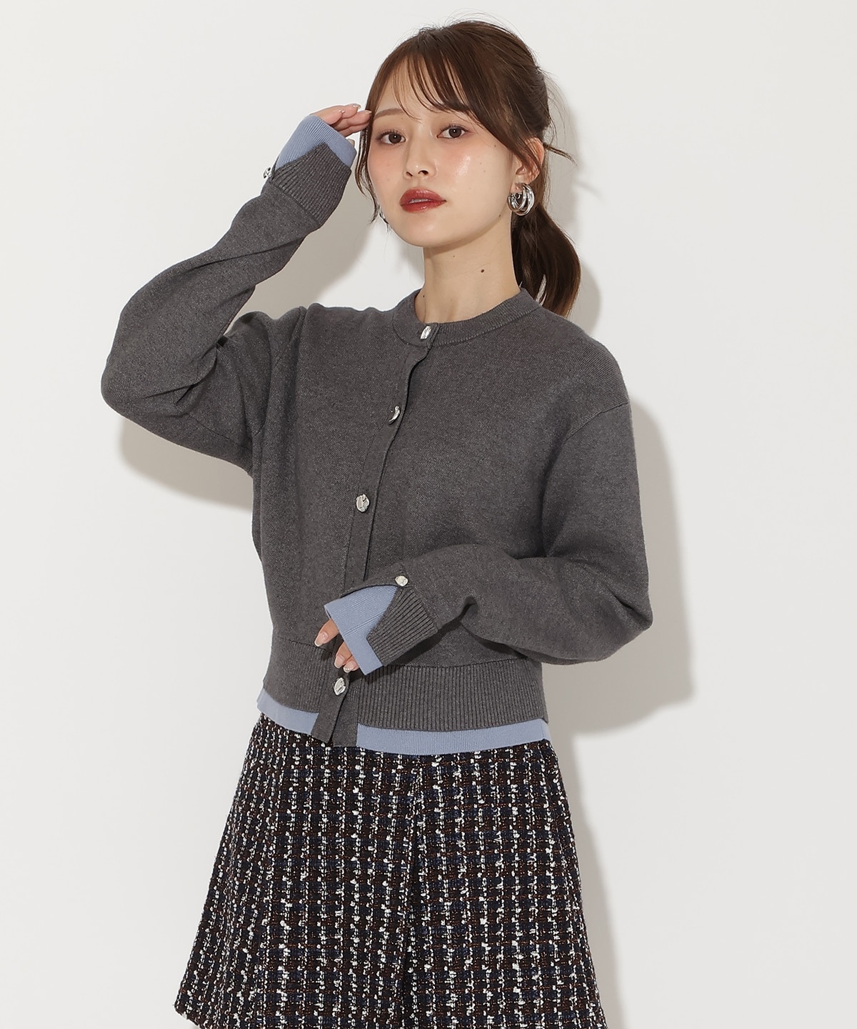 レイヤードライクニットカーデ