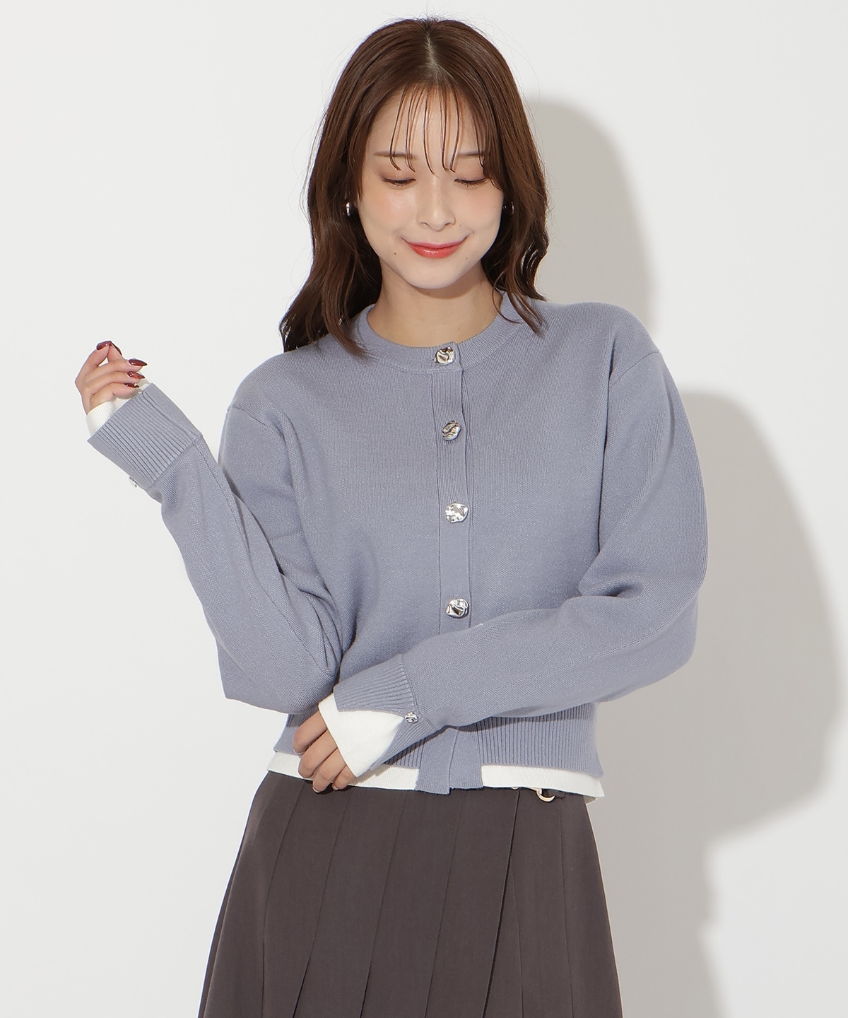 レイヤードライクニットカーデ