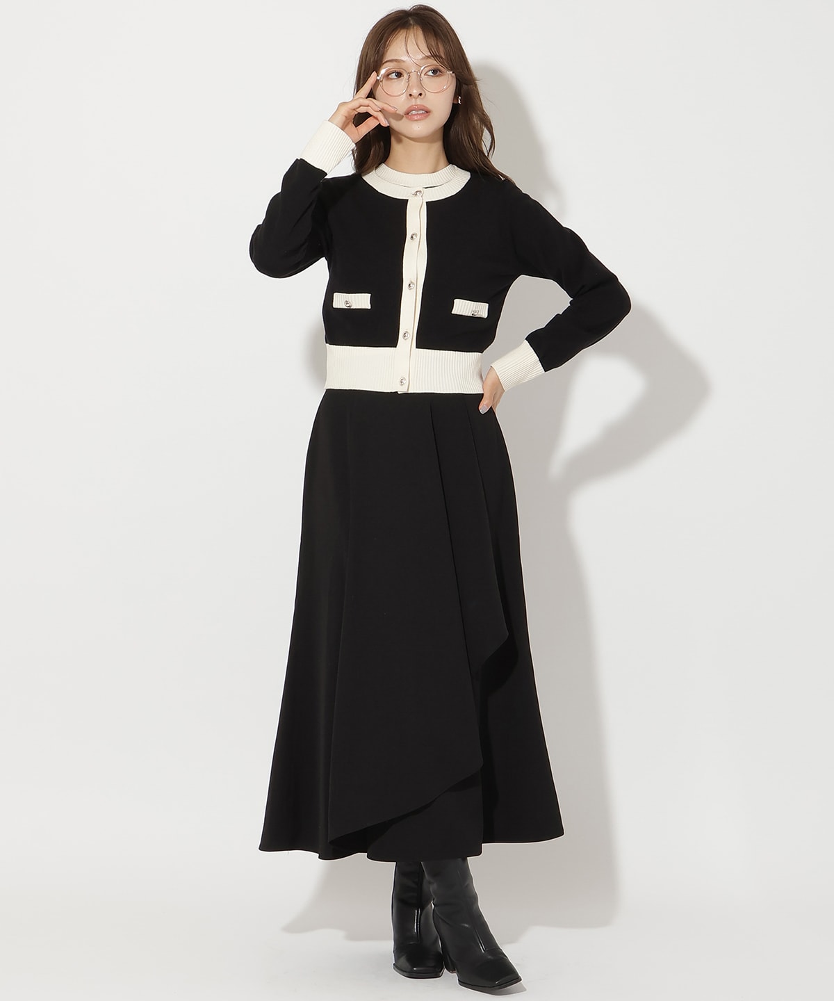 バイカラーアンサンブルニット