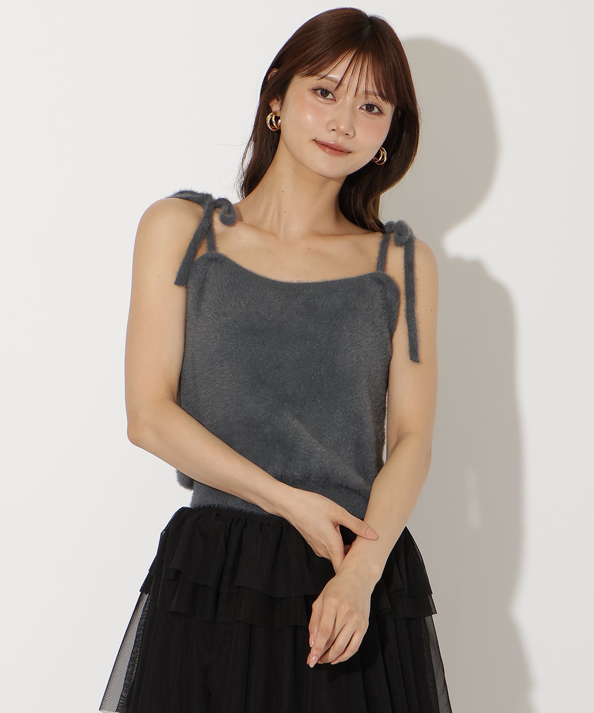 ラメフェザーショルダーリボンアンサンブル