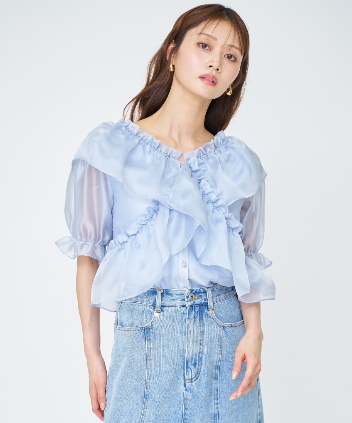 【先行予約受付中】フリルクロスシアーブラウス