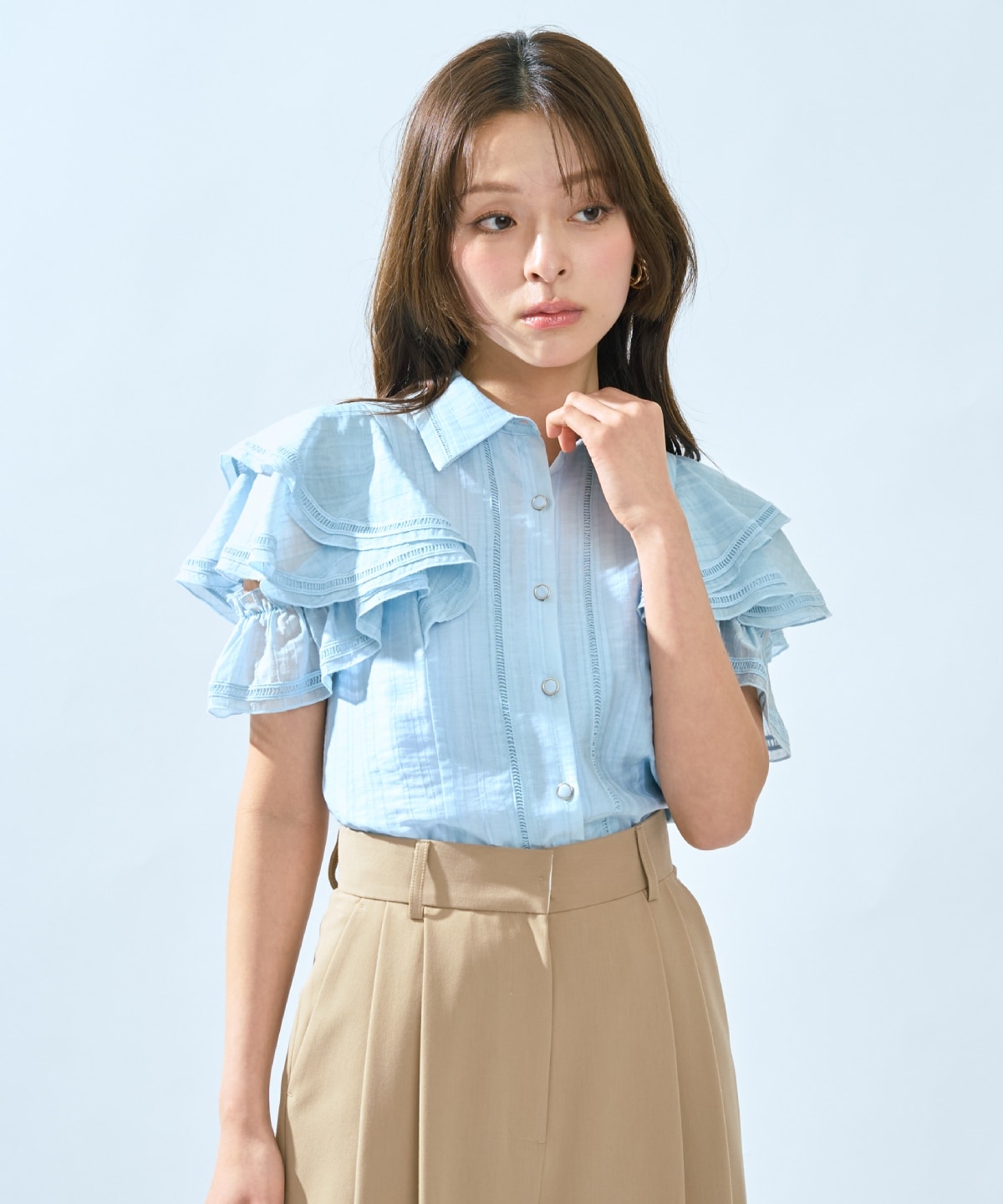 【先行予約受付中】ラッフルスリーブシャツブラウス
