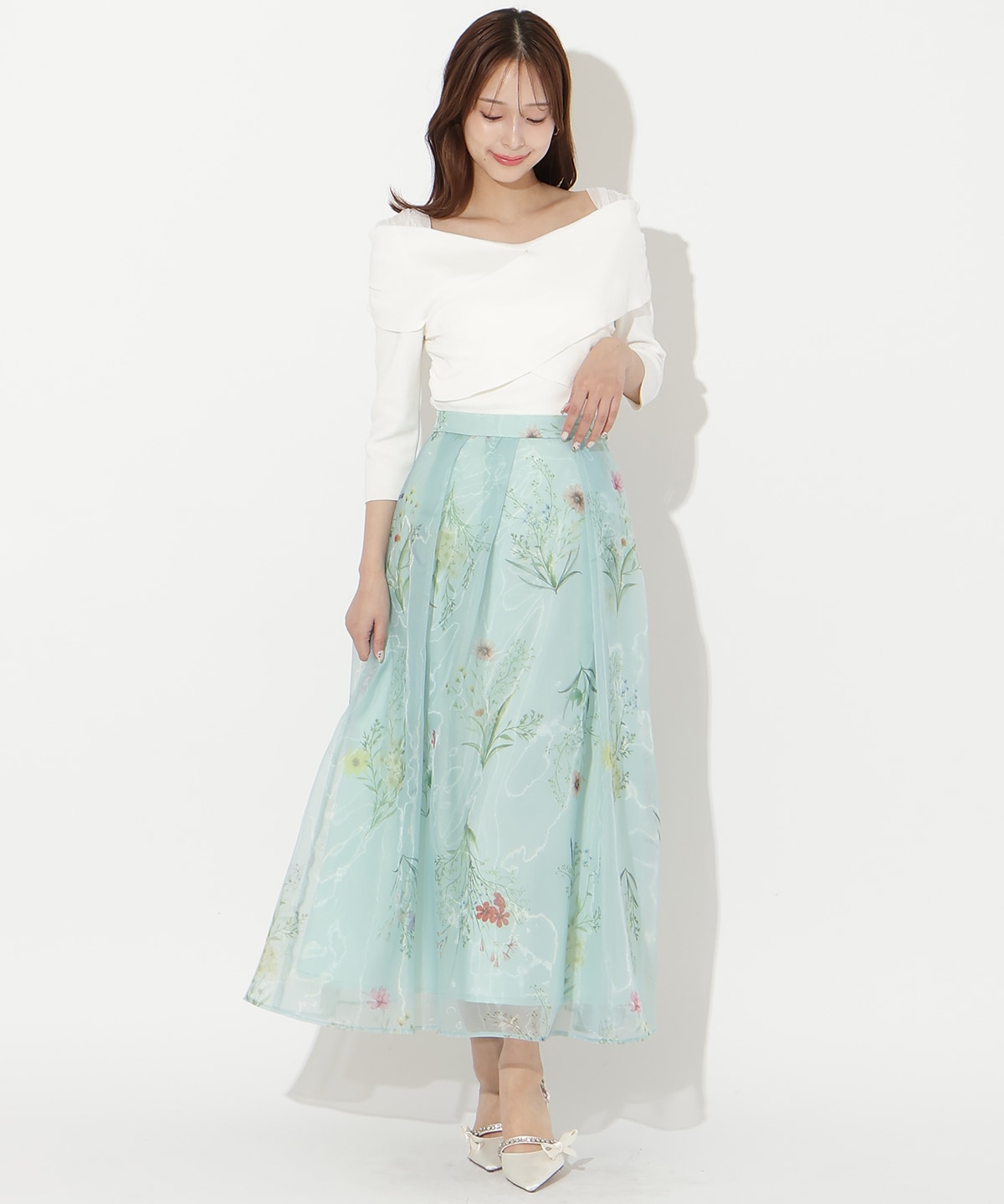 【先行予約受付中】フラワーオーガンジーフレアスカート