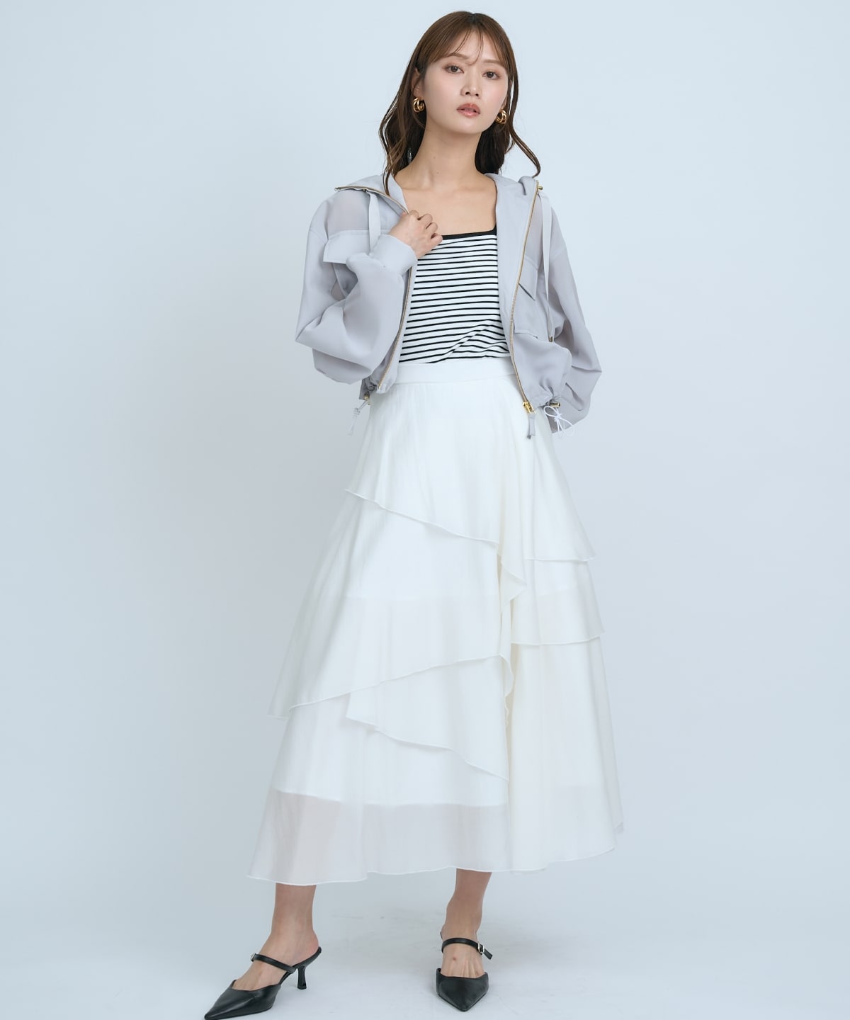 アシンメトリーシフォンラッフルスカート