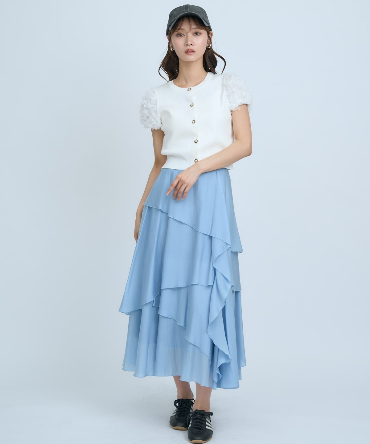 アシンメトリーシフォンラッフルスカート