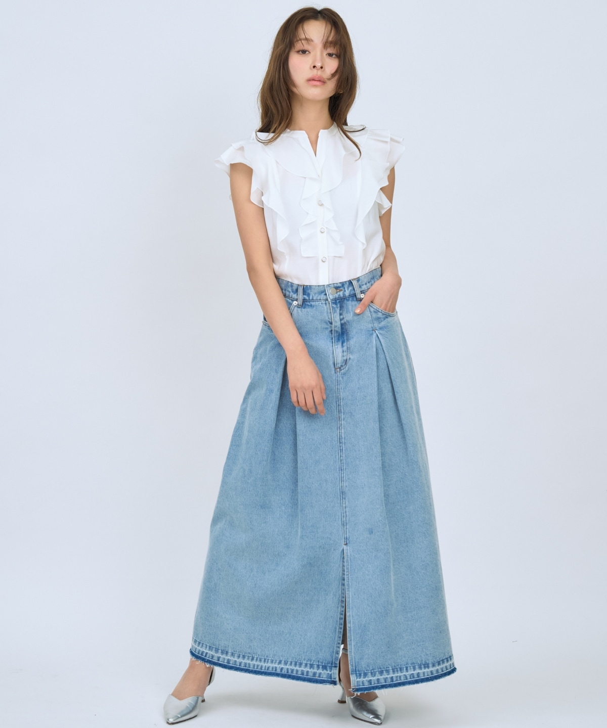 【先行予約受付中】デニムタックフレアスカート