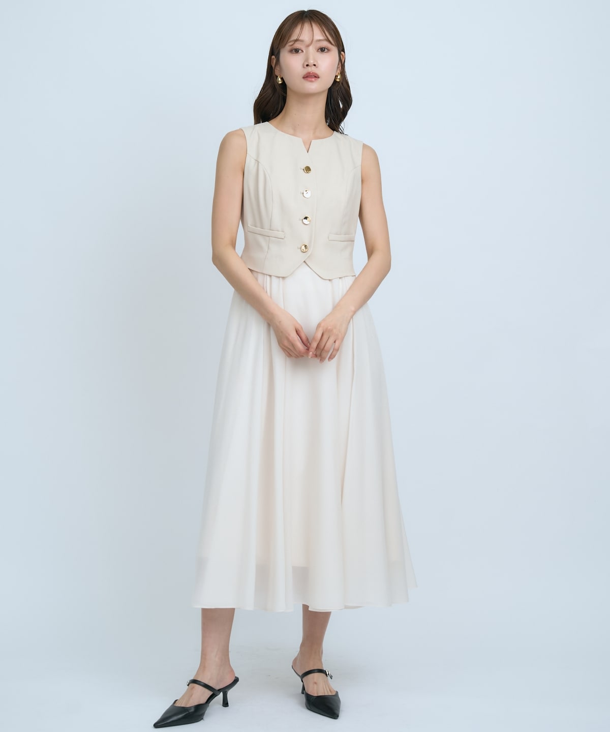 ショートジレレイヤードワンピース