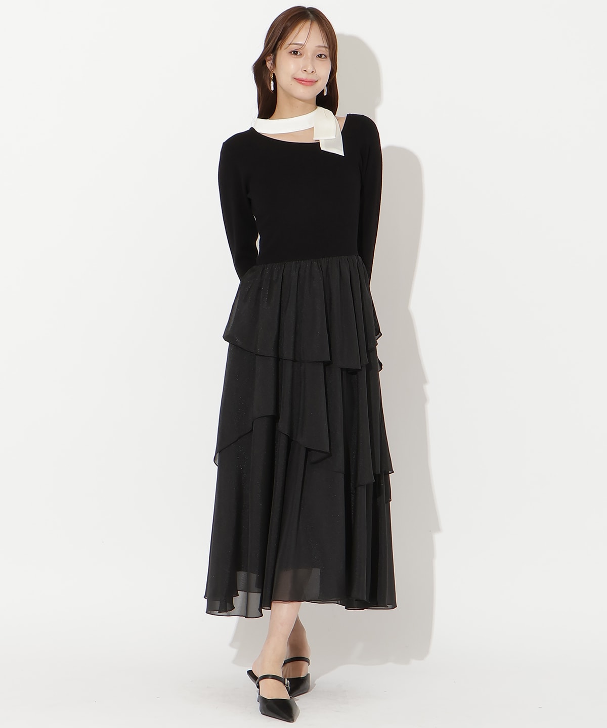 【先行予約受付中】リボン付きニットドッキングワンピース