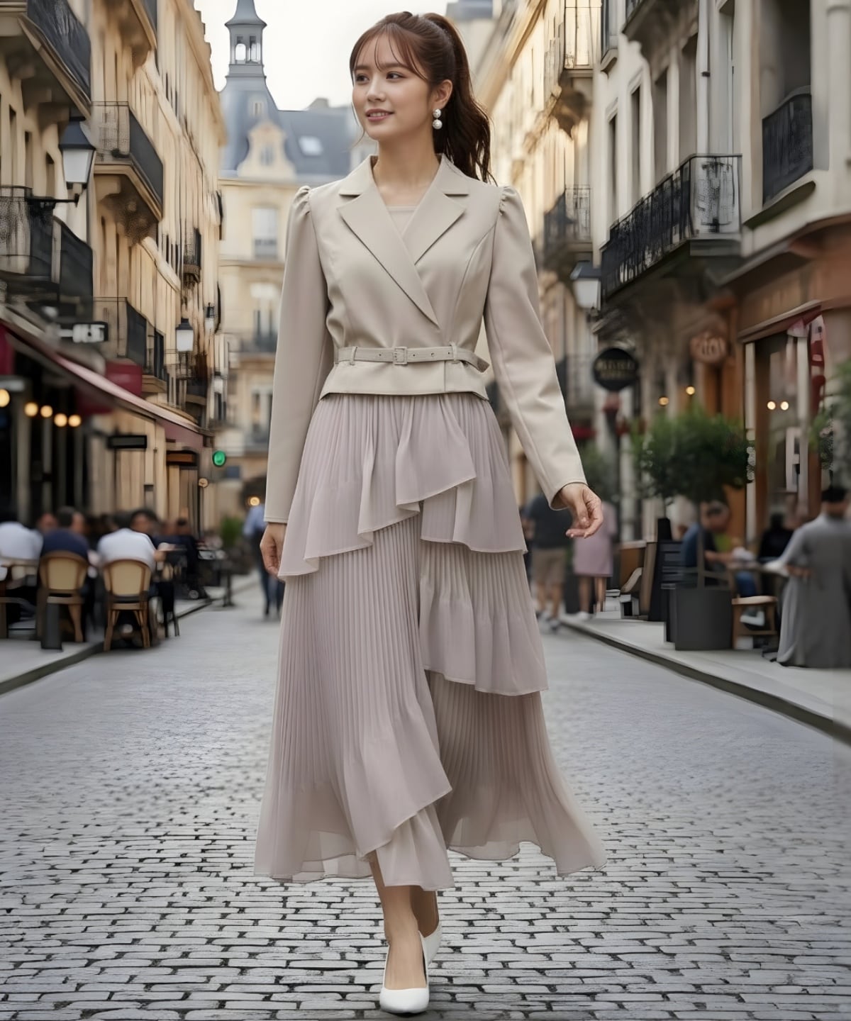 ジャケットレイヤードプリーツワンピース