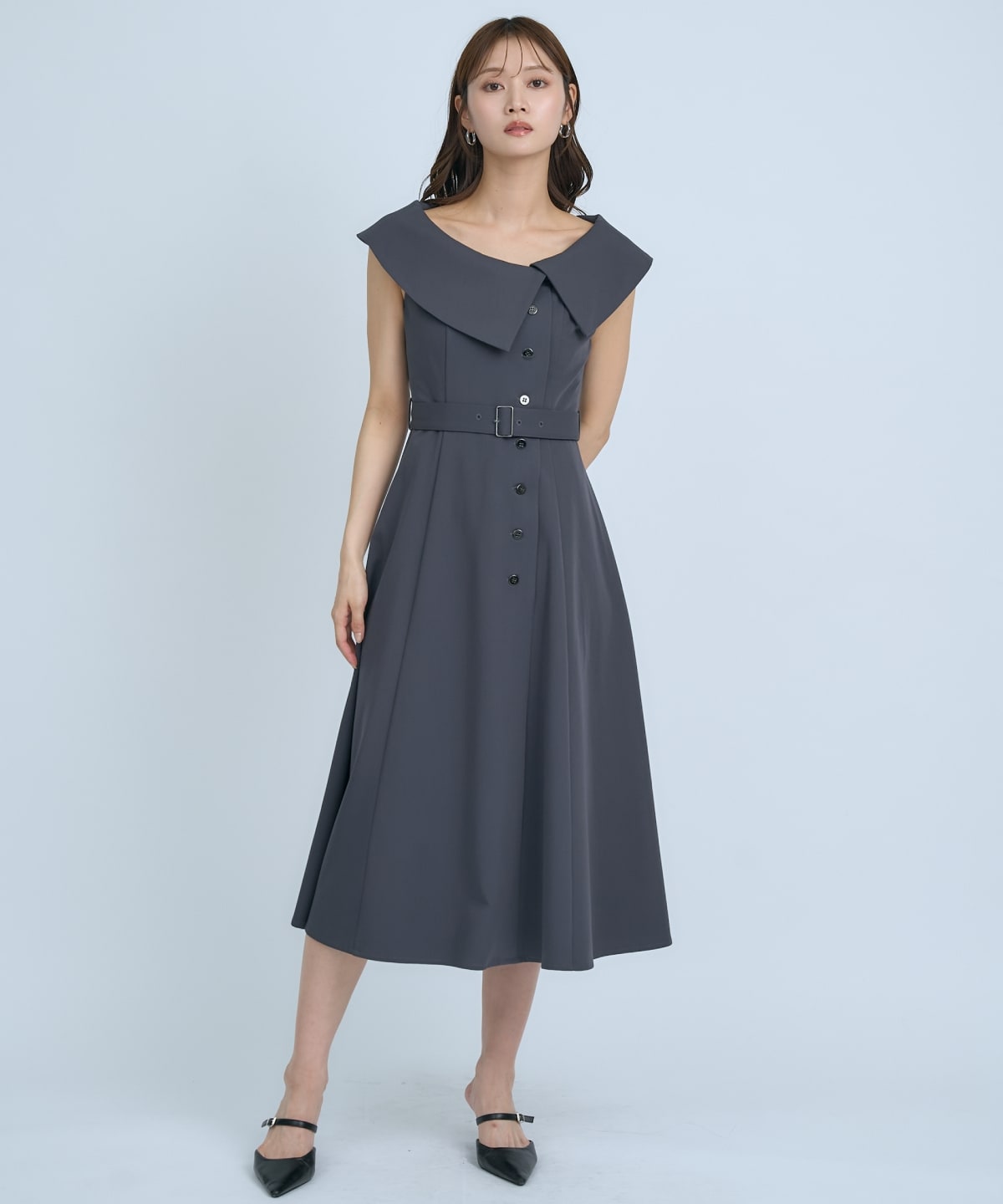 【先行予約受付中】アシメビックカラー前ボタンワンピース