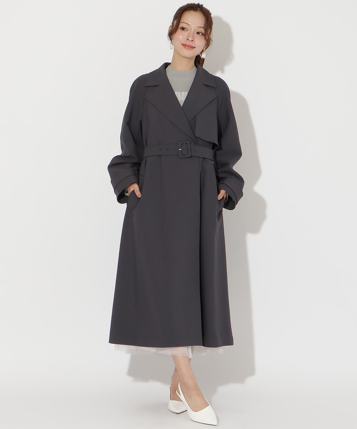 フラップ付きロングコート