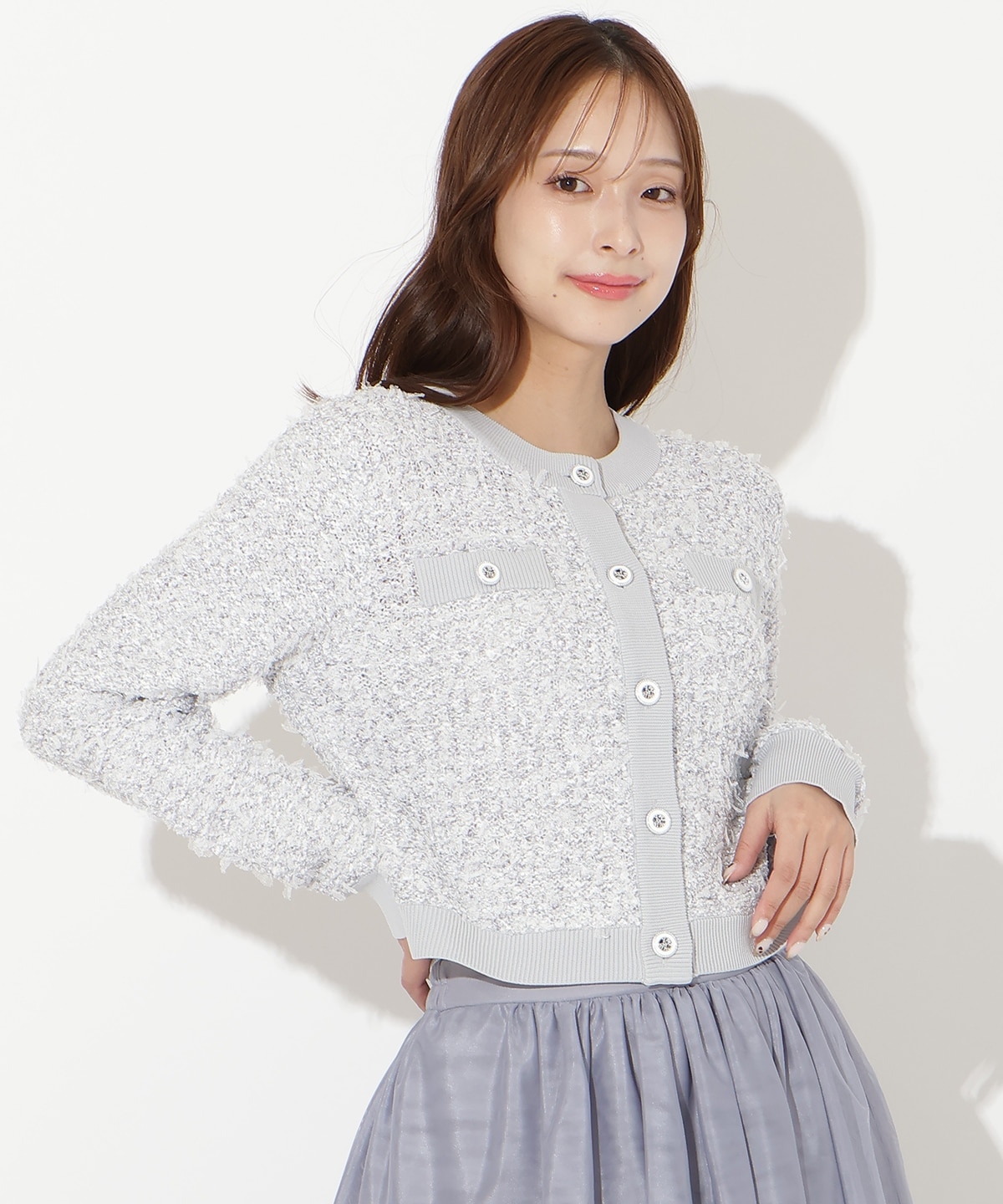 【先行予約受付中】ラメ入りツイード調ニットカーディガン