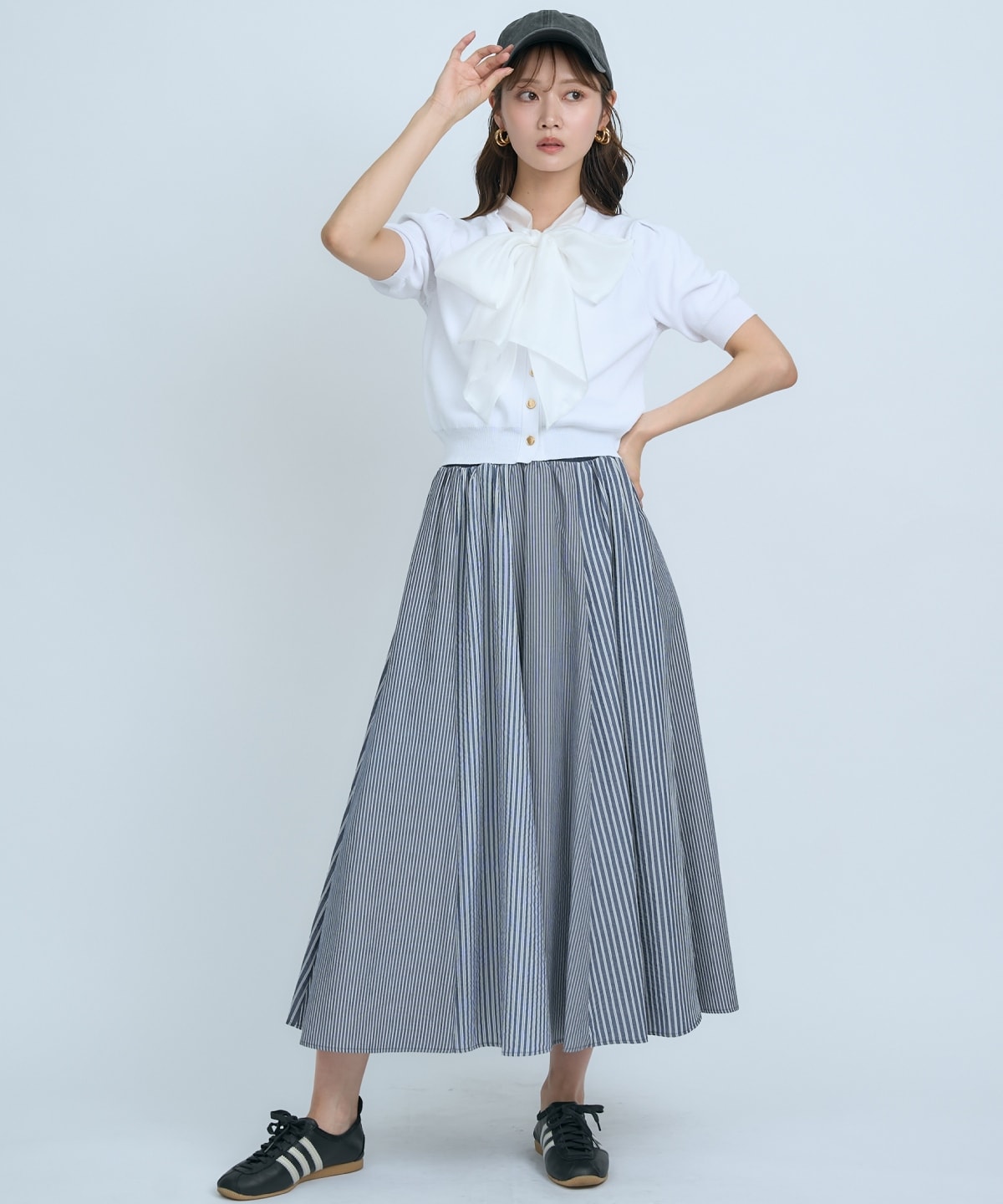 【先行予約受付中】異素材リボン半袖ニットカーディガン