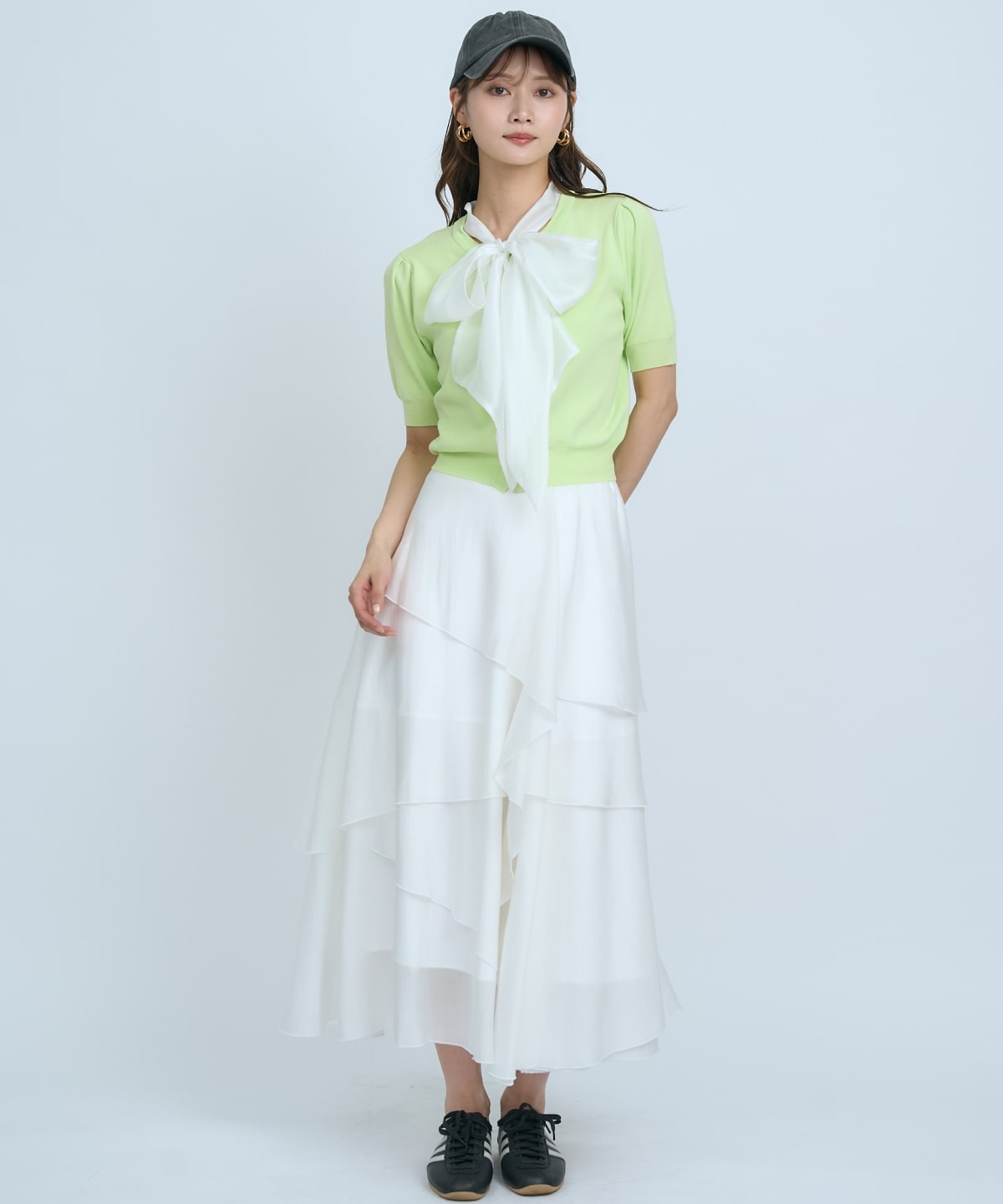 【先行予約受付中】異素材リボン半袖ニットカーディガン