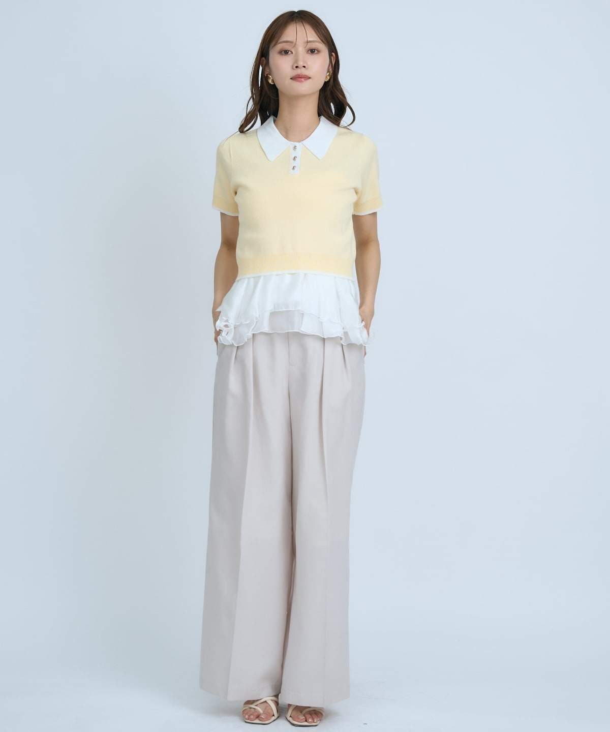 【先行予約受付中】ポロニットプルオーバー×ペプラムキャミソール