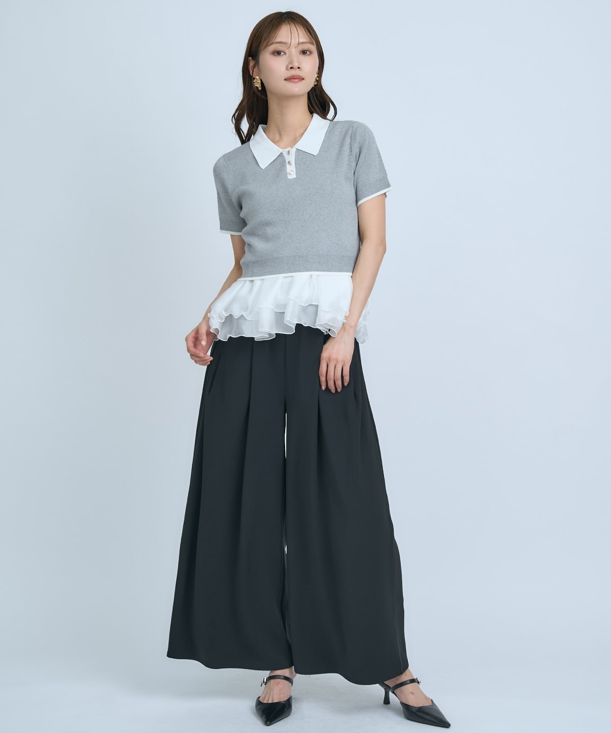 【先行予約受付中】ポロニットプルオーバー×ペプラムキャミソール