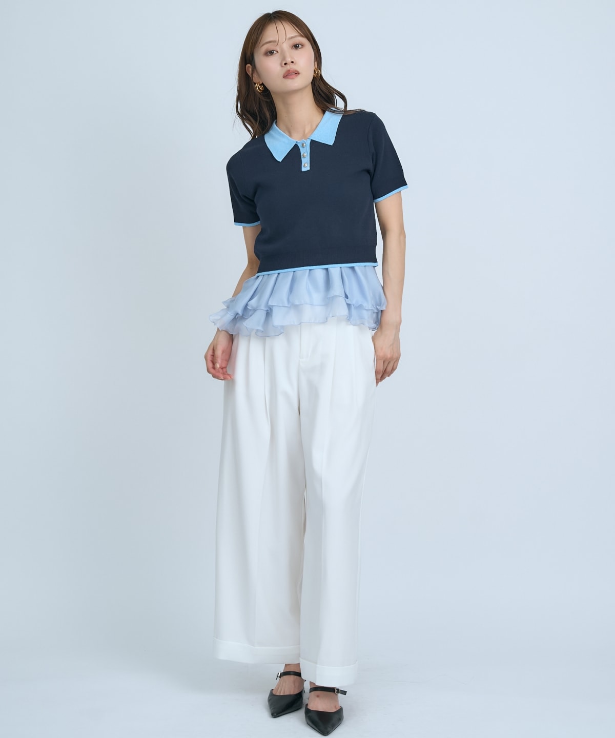 【先行予約受付中】ポロニットプルオーバー×ペプラムキャミソール