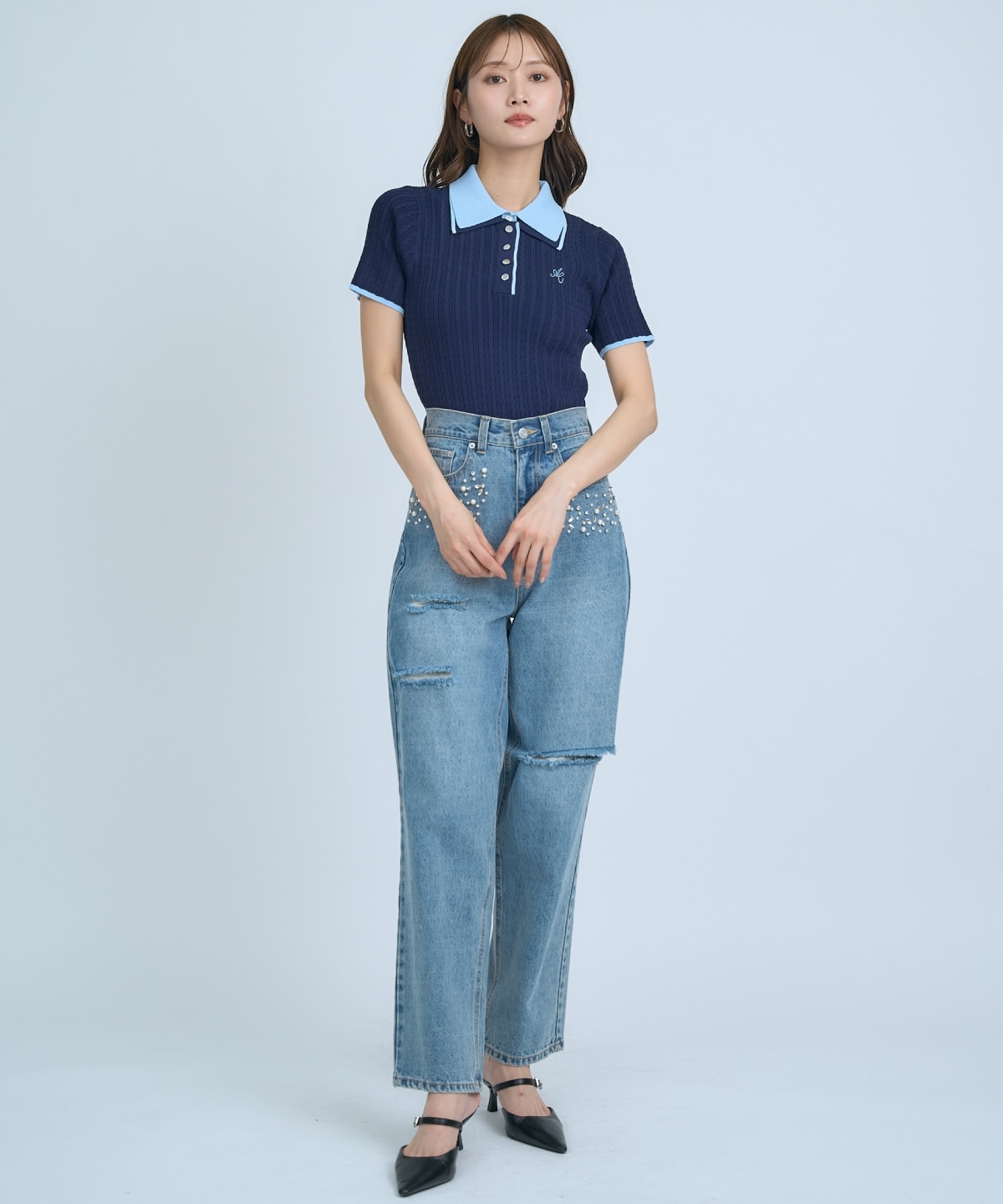 【先行予約受付中】ダブルカラーケーブルポロニット