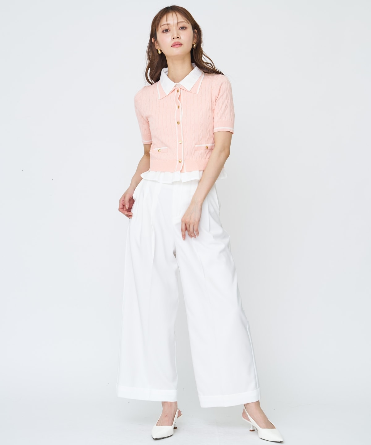 【先行予約受付中】配色シャツ襟ペプラムニットプルオーバー