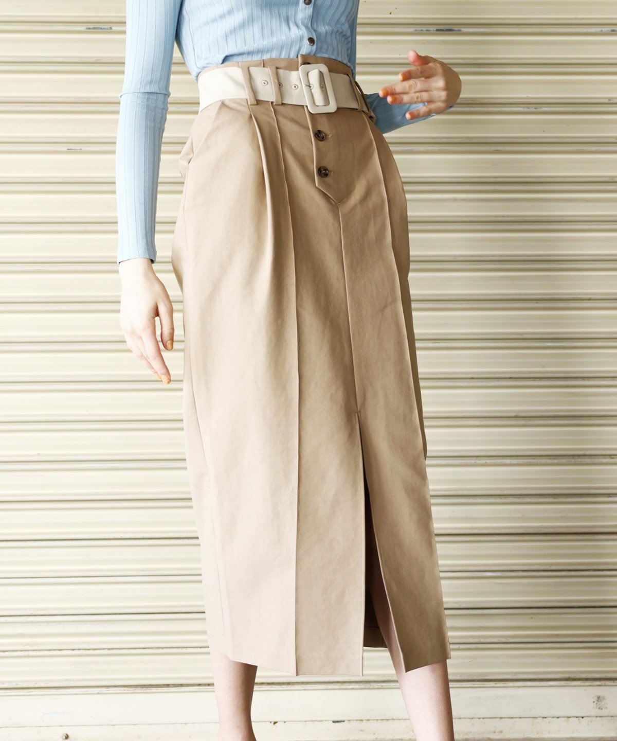 ベルト付きフロントスリットタイトスカート S キャメル Redyazel 公式オンラインショップ バーンデストローズ
