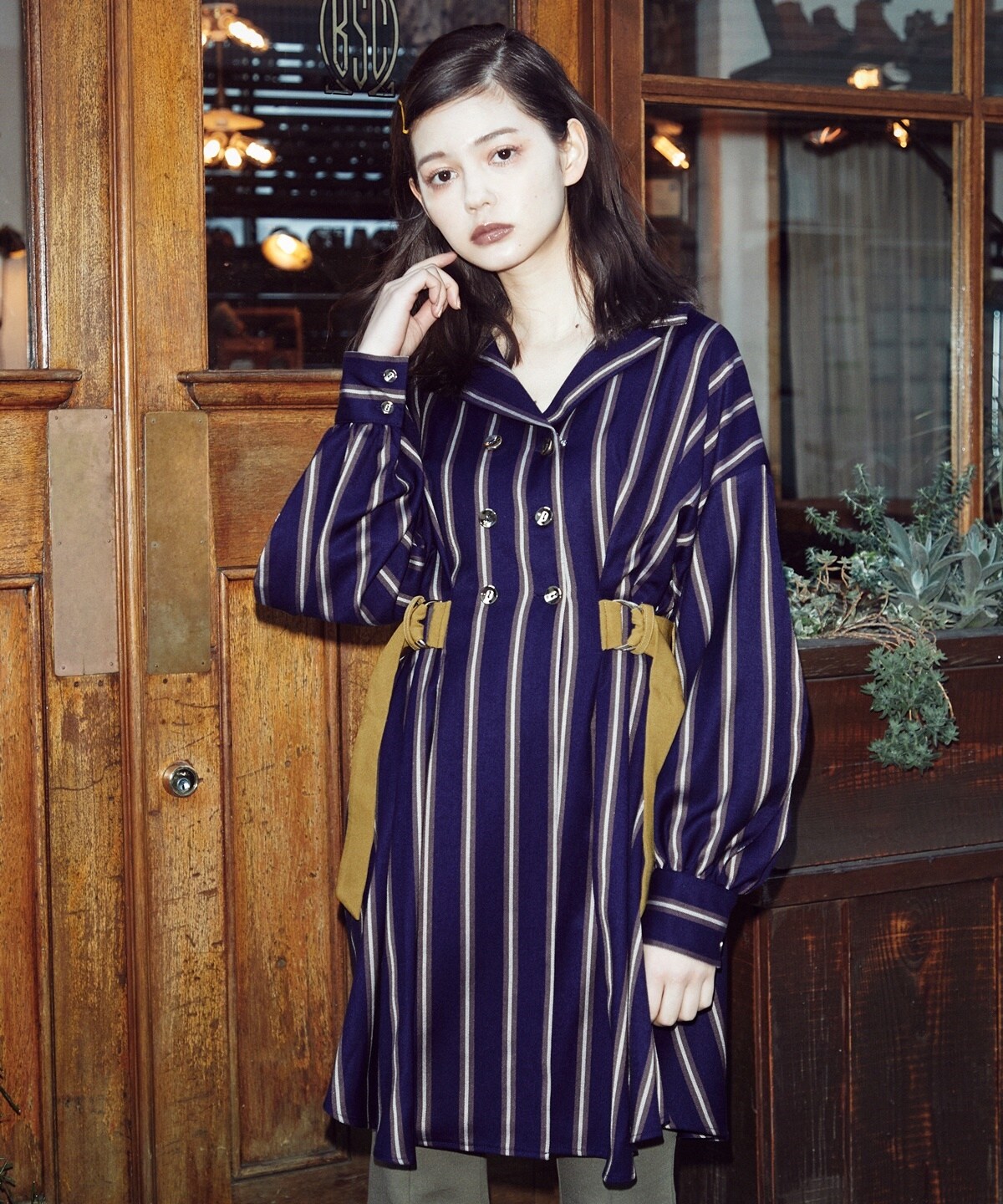 ストライプダブルボタンミニシャツワンピース S ネイビー Redyazel 公式オンラインショップ バーンデストローズ