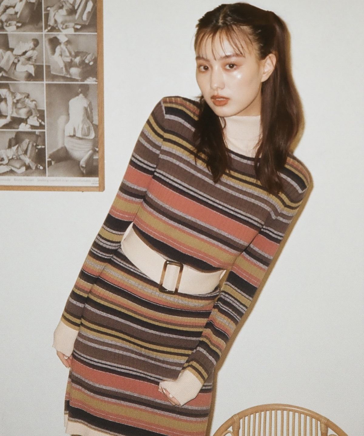 マルチボーダータートルネックミニワンピース F ライトベージュ Redyazel 公式オンラインショップ バーンデストローズ