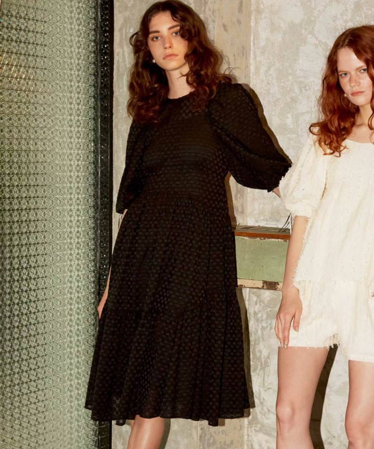 カットジャガード袖リボンワンピース S ブラック Redyazel 公式オンラインショップ バーンデストローズ