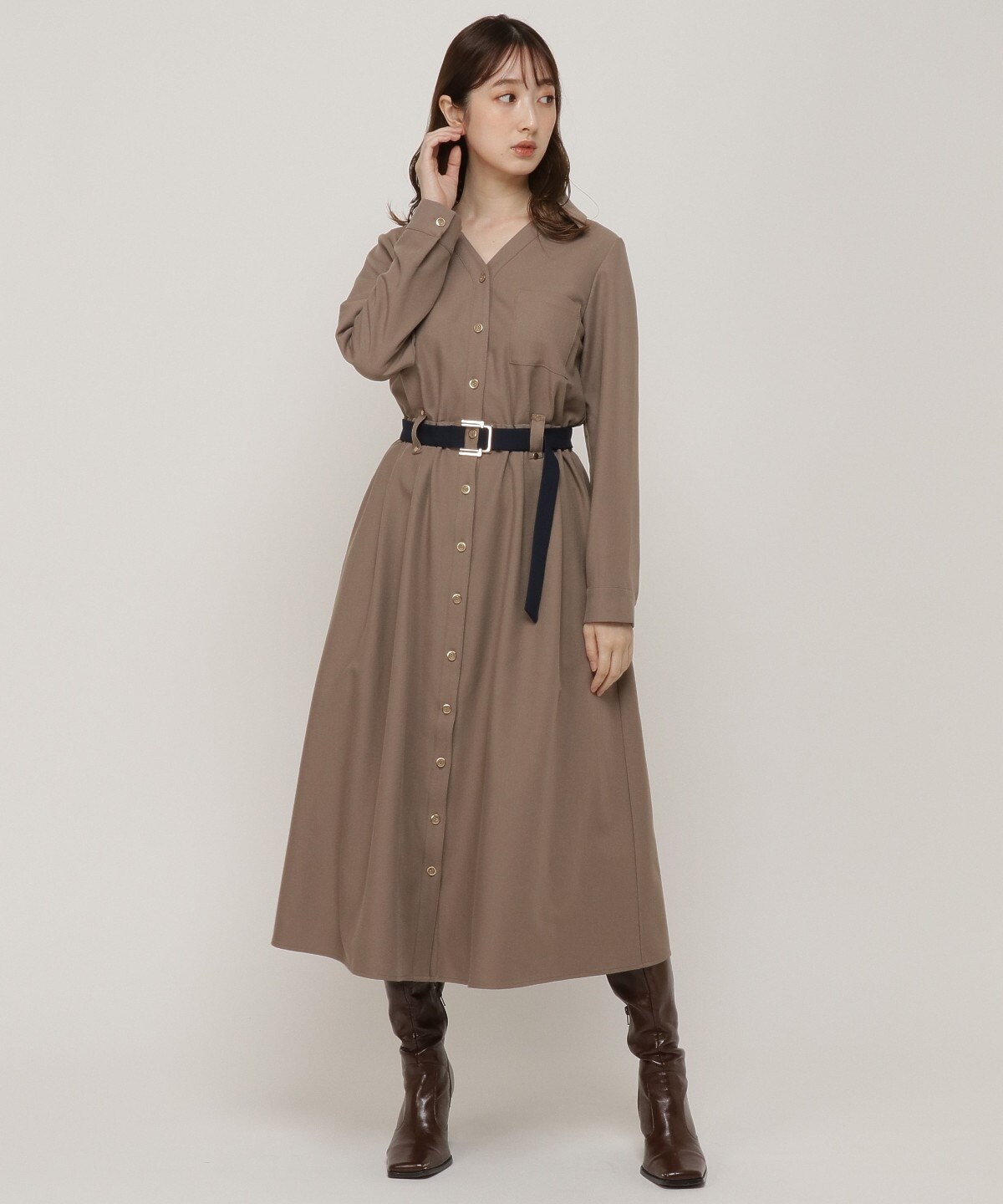 配色ベルト付きシャツワンピース S ベージュ Redyazel 公式オンラインショップ バーンデストローズ