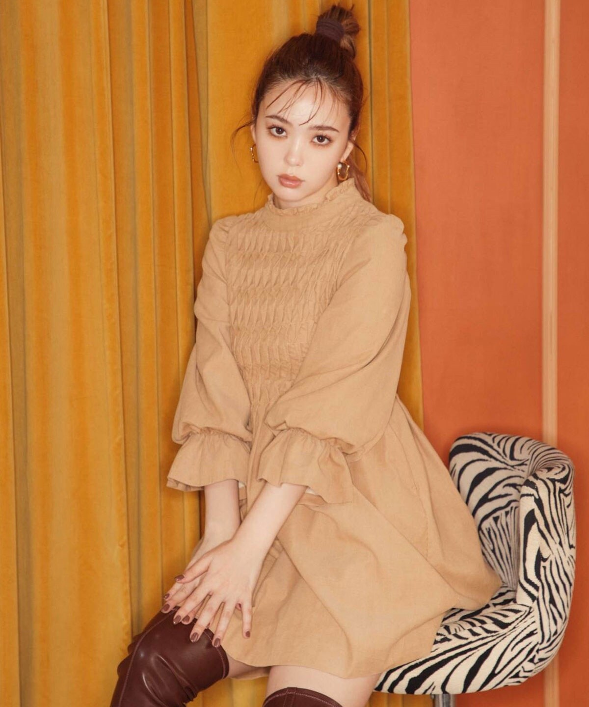 コーディロイ変形タックミニワンピース S ベージュ Redyazel 公式オンラインショップ バーンデストローズ