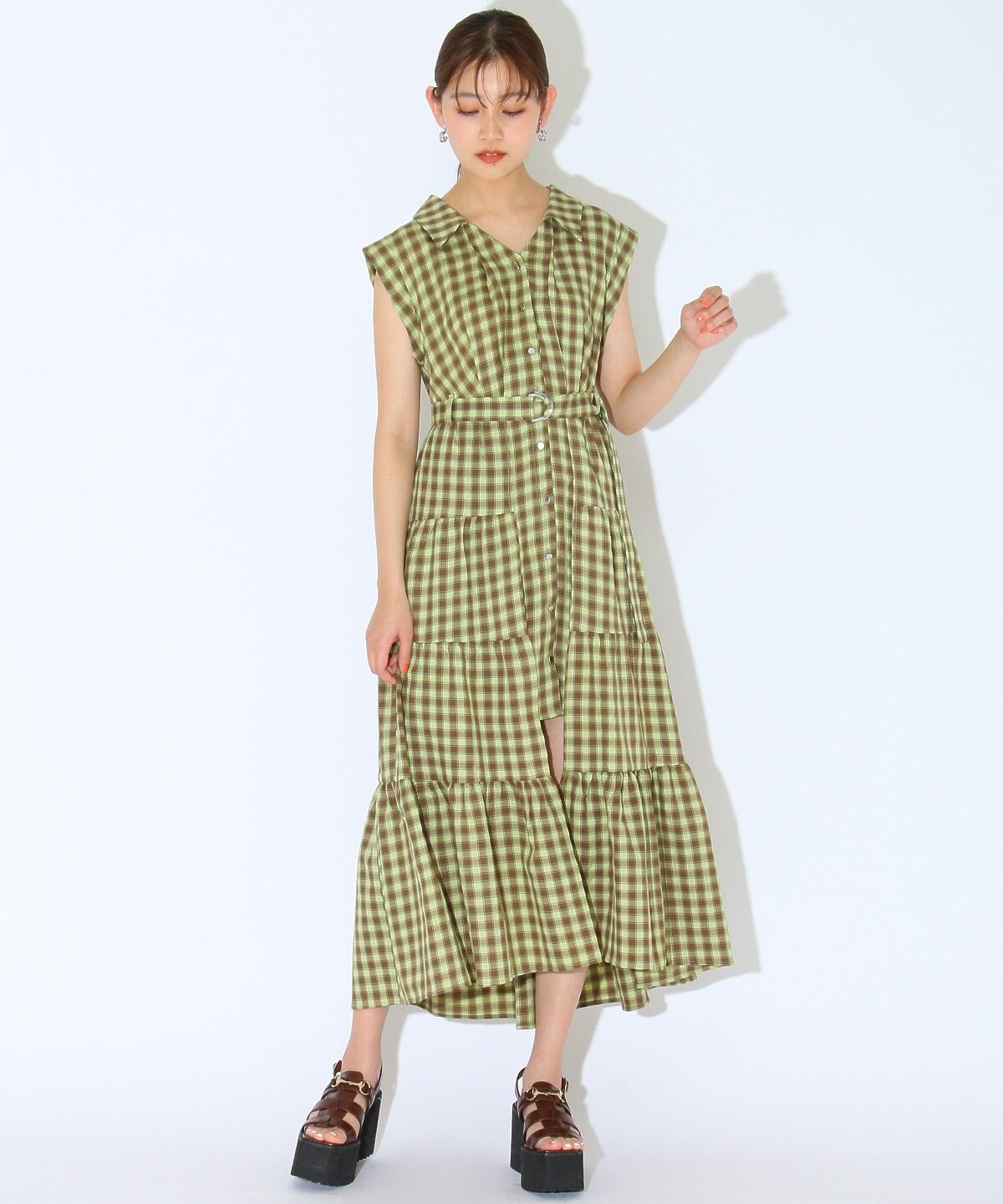 チェックティアードレイヤード風ワンピース S グリーン Redyazel 公式オンラインショップ バーンデストローズ