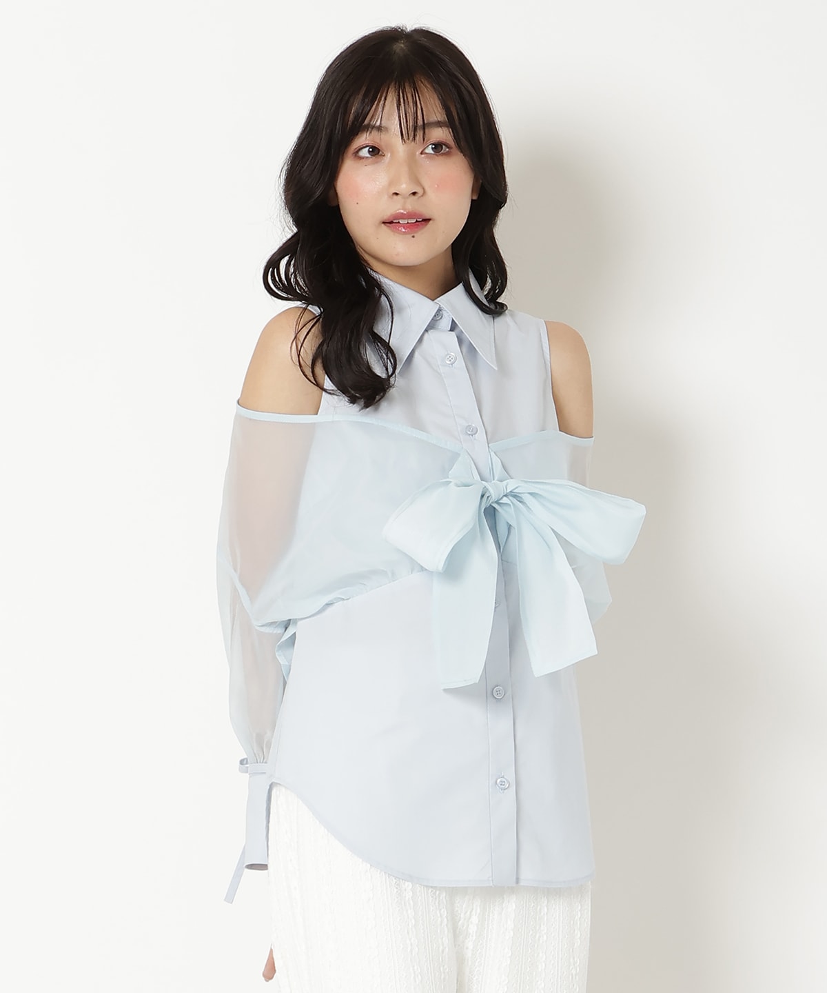 フロントリボンオフショルシャツ