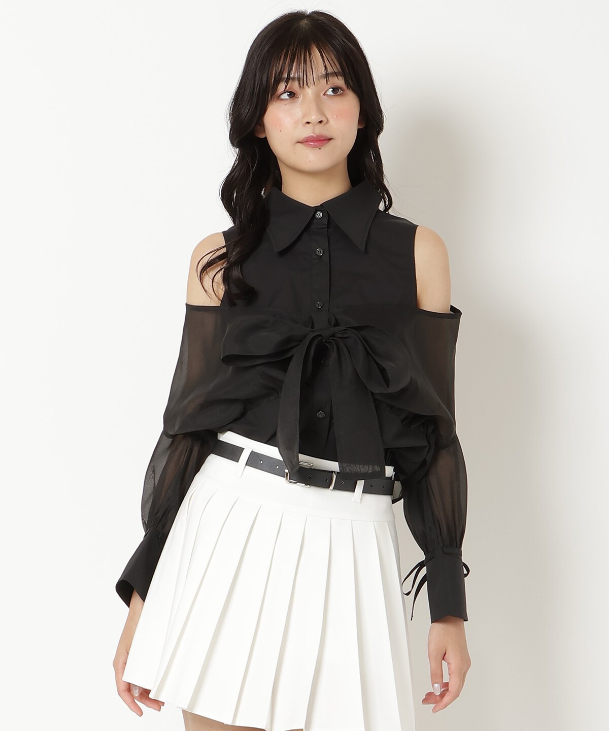 フロントリボンオフショルシャツ