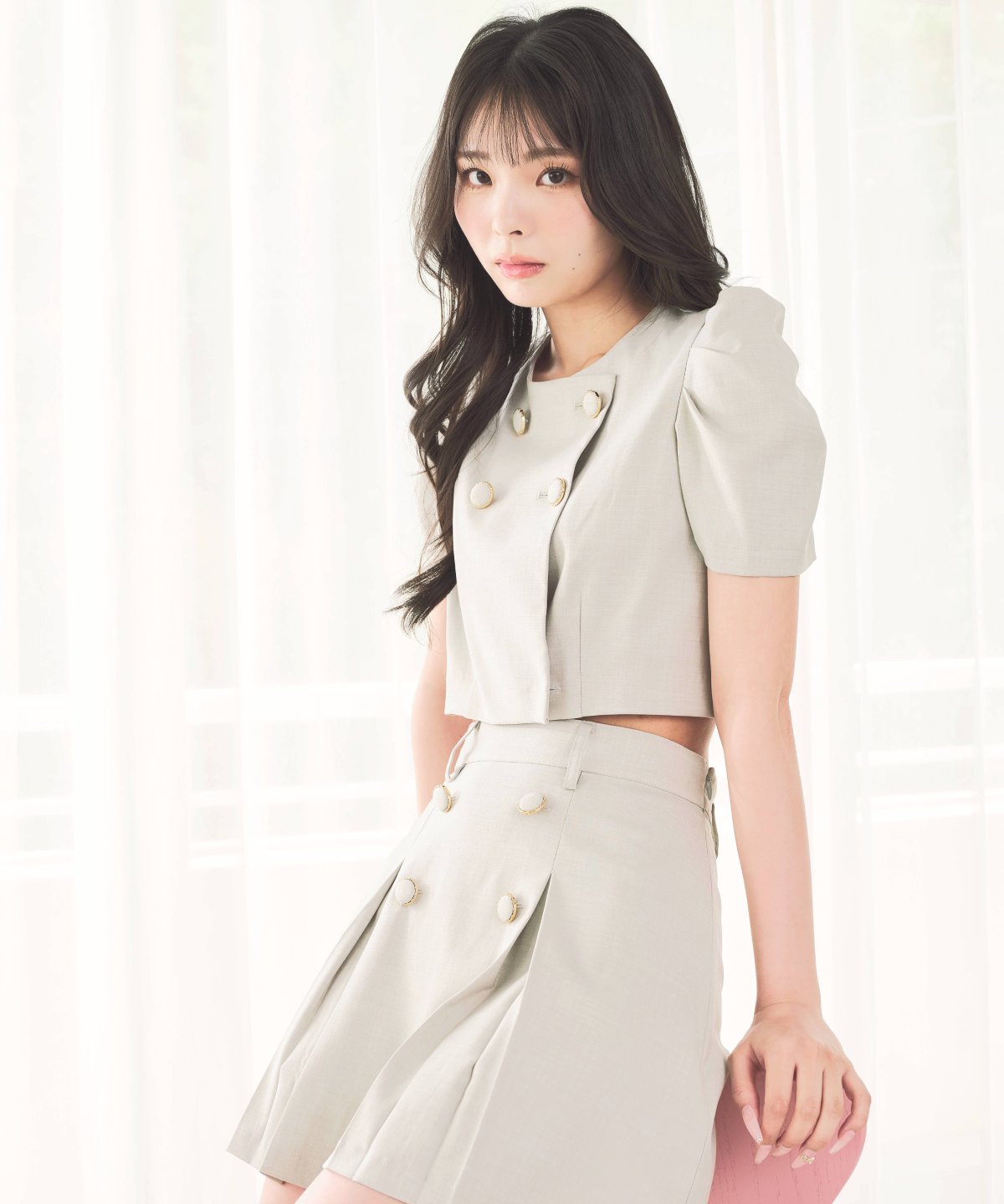 【REDYAZEL】【セットアップ着用可能】ハーフスリーブパワショルデザイントップス