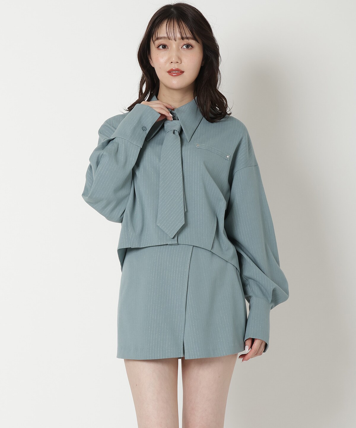 【セットアップ可能】ラメストライプラップミニスカパン