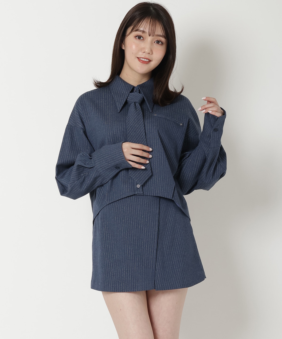 【セットアップ可能】ラメストライプラップミニスカパン