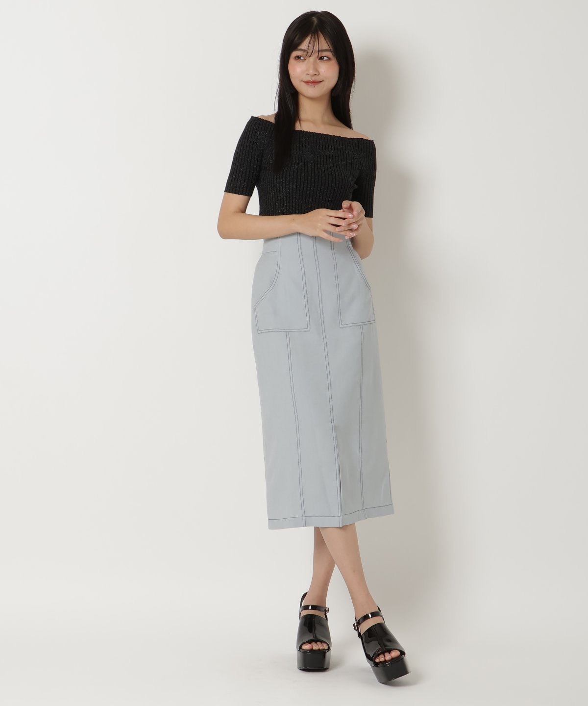 配色ステッチタイトスカート