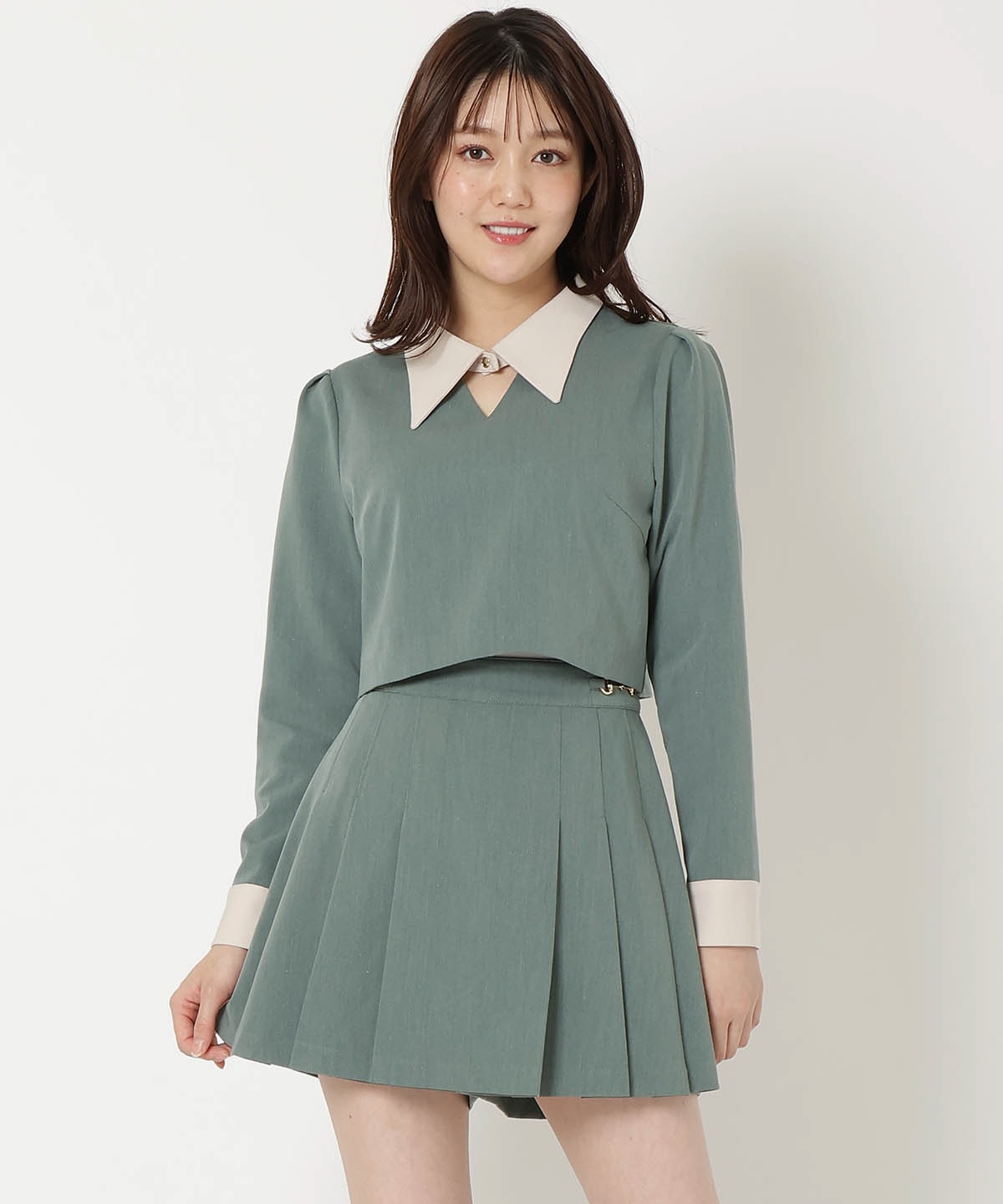 【セットアップ可能】サイドビットプリーツスカパン