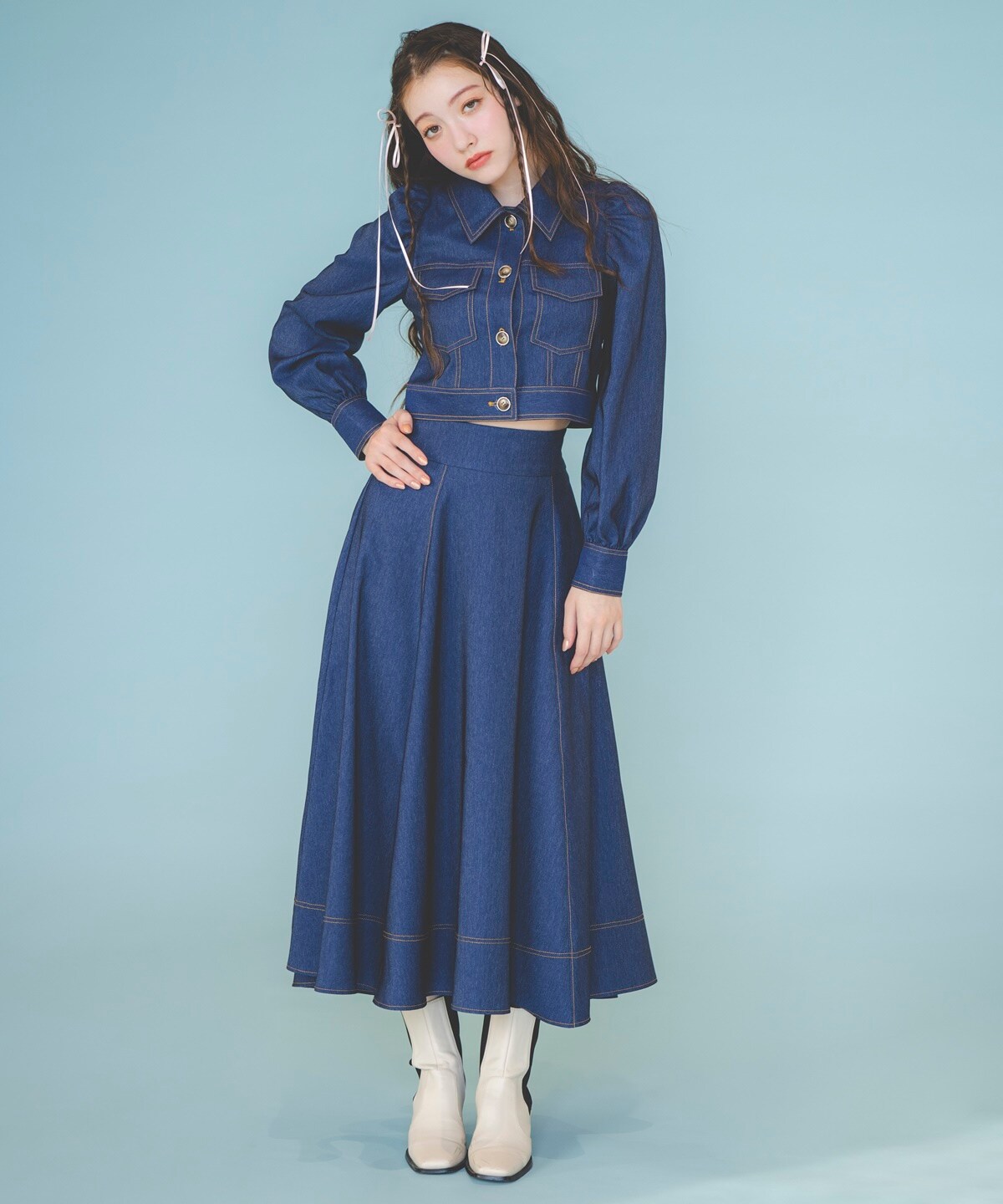 【REDYAZEL】デニムライクフレアスカート