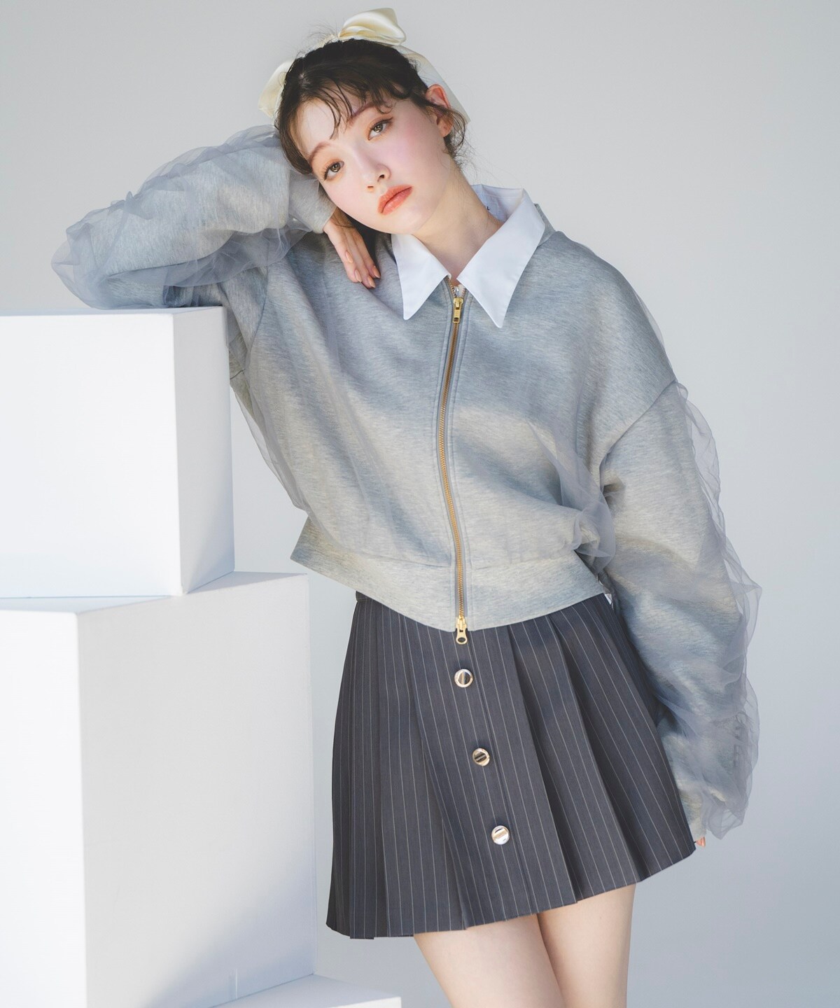 フロントボタンプリーツミニスカート