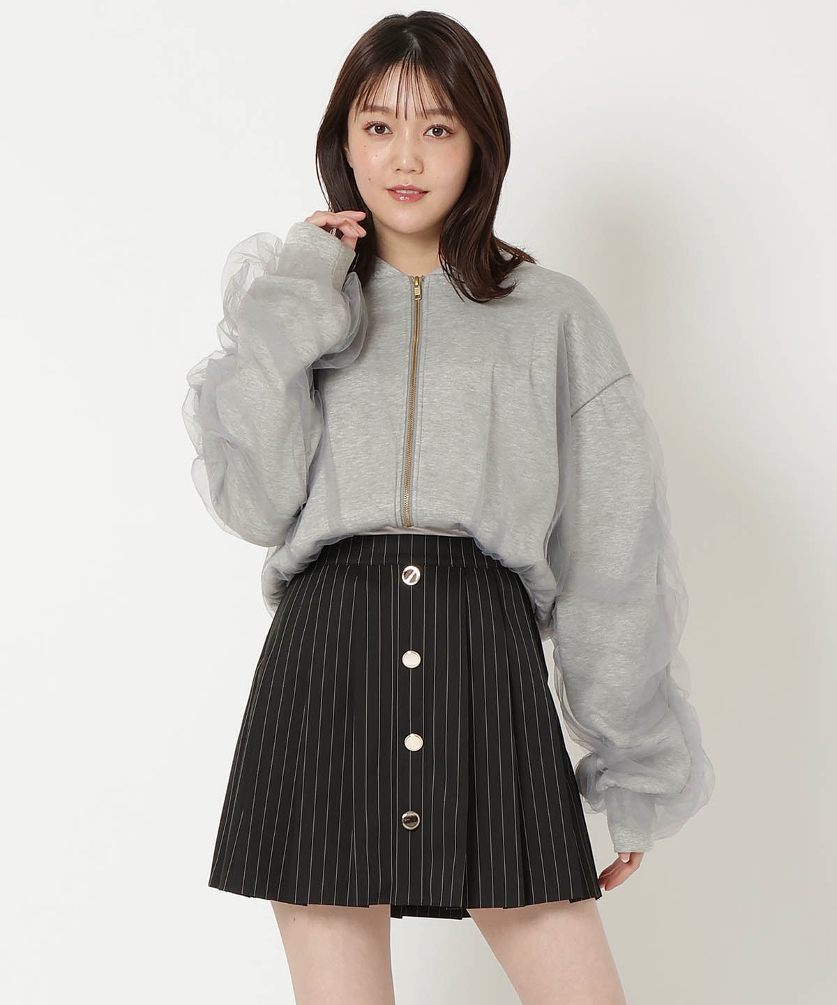 フロントボタンプリーツミニスカート