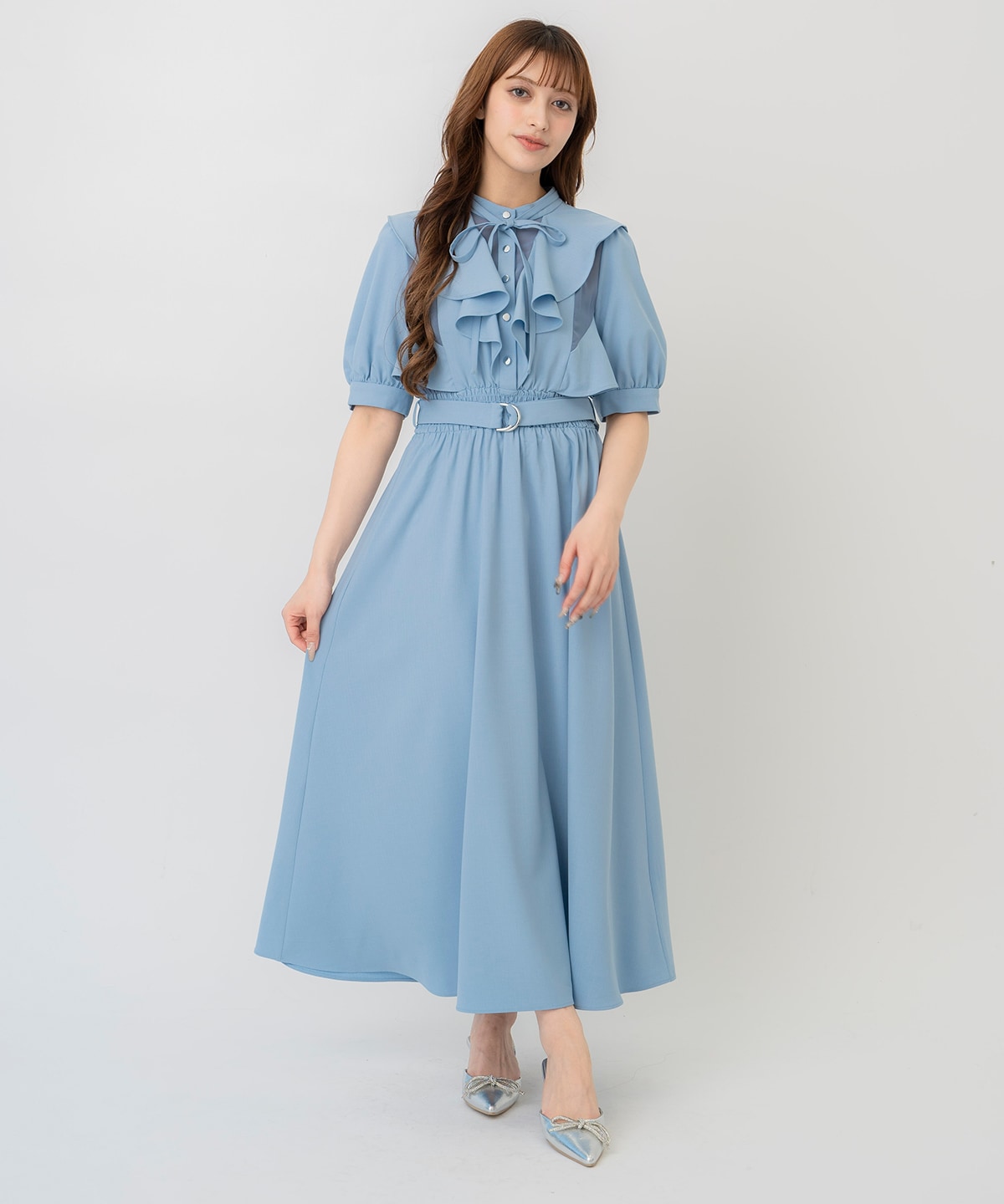 ストライプシアーラッフルワンピース(S サックス): REDYAZEL｜公式  