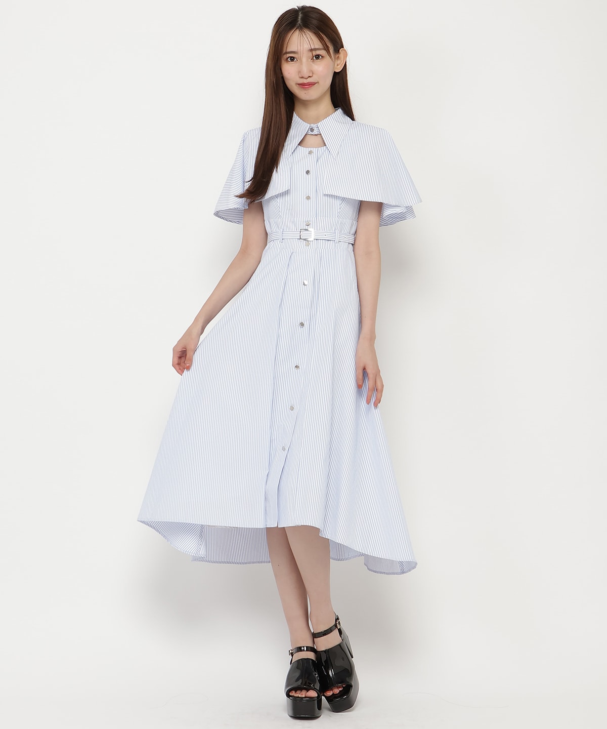 ケープフレアストライプワンピース