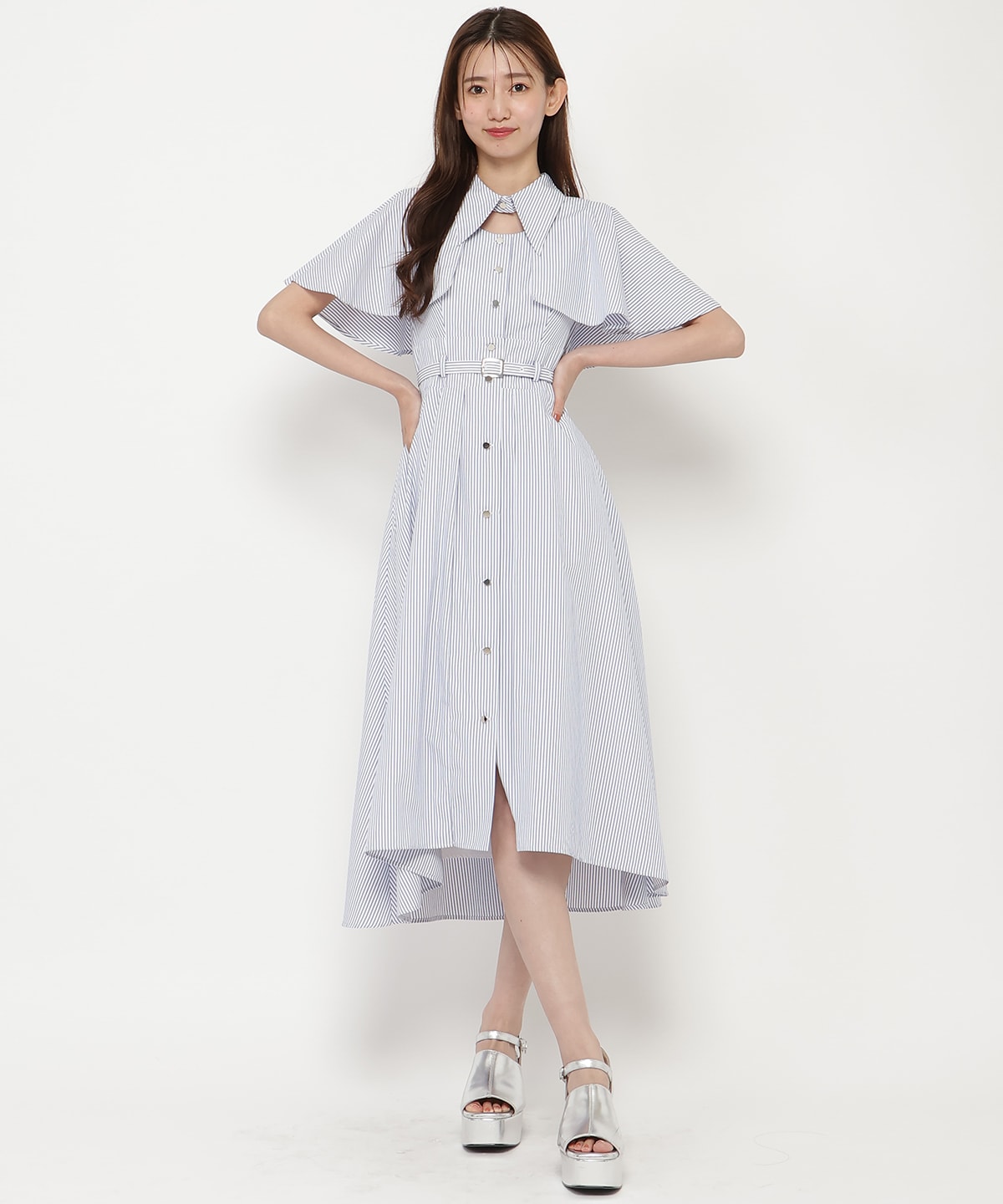 ケープフレアストライプワンピース