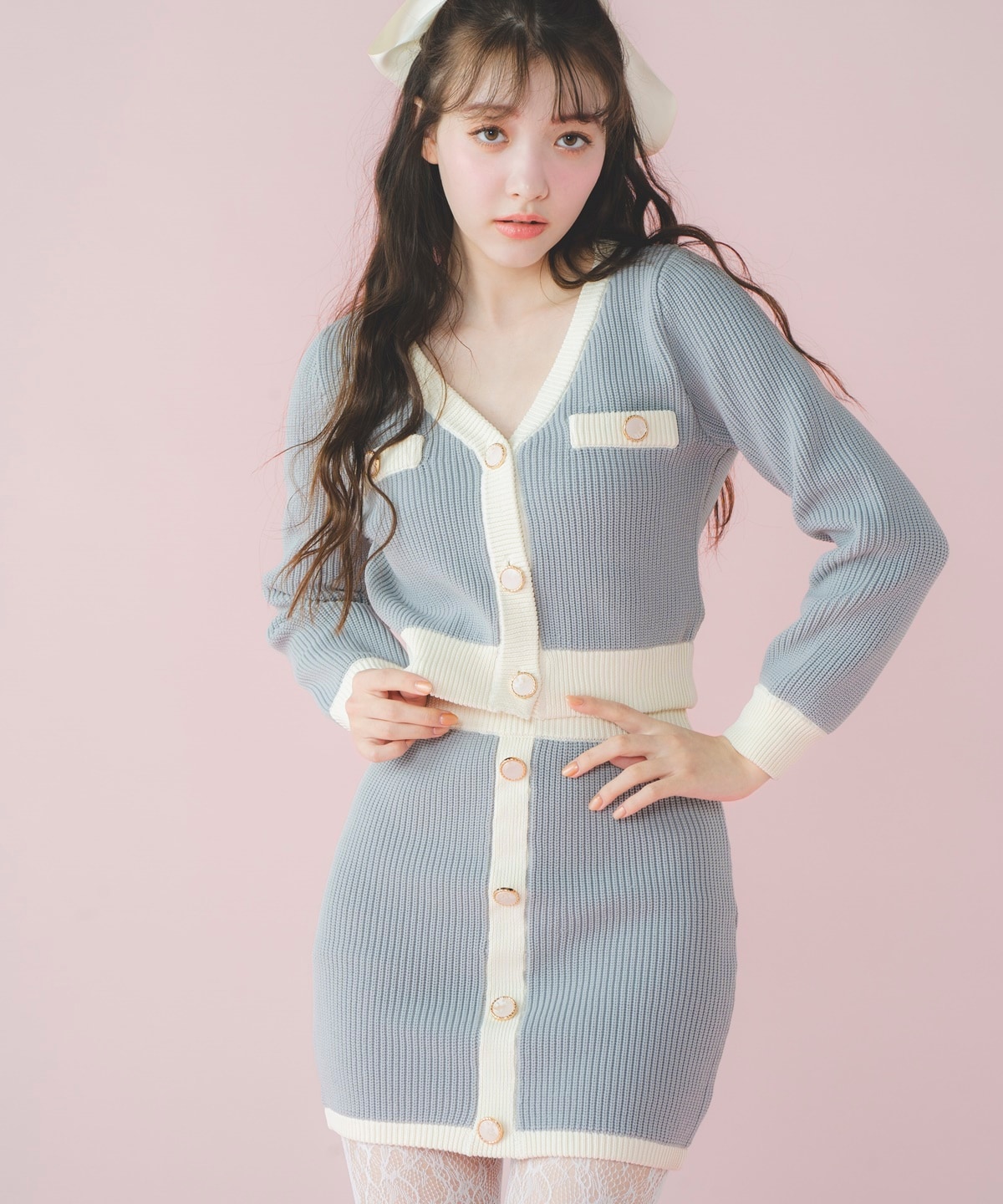 配色ニットミニスカート